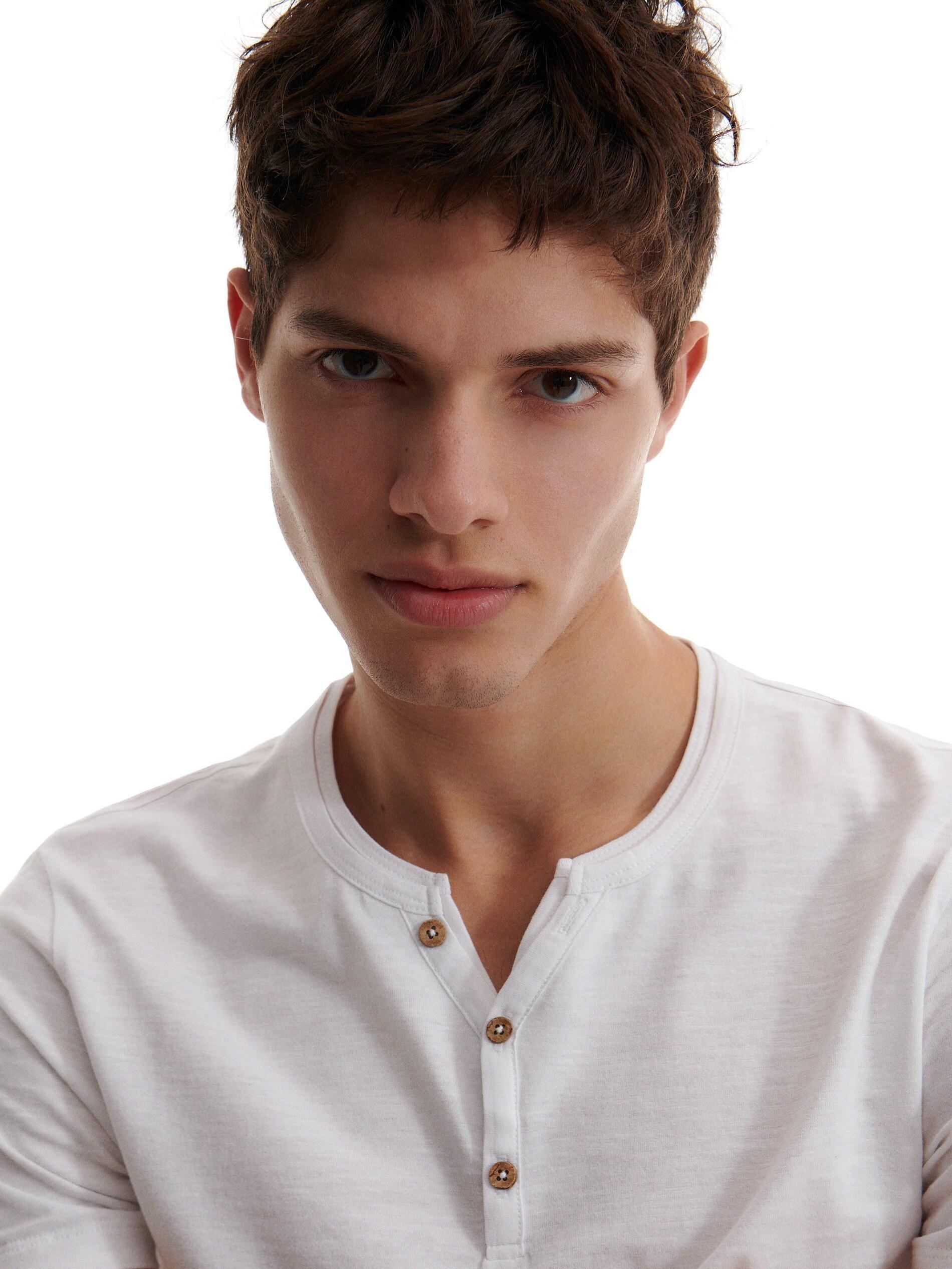 White Slim fit T-shirt with button-fastened neck, , large image number 0