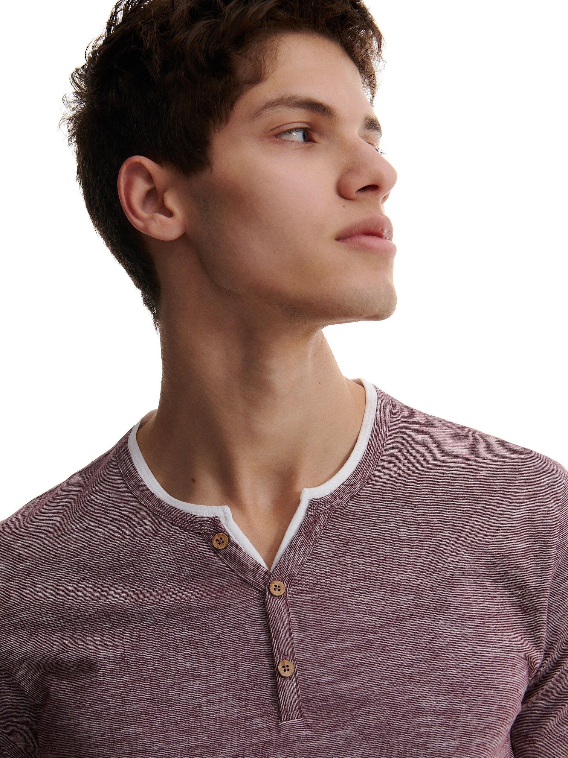 Burgundy Slim fit T-shirt with button-fastened neck, , large image number 0
