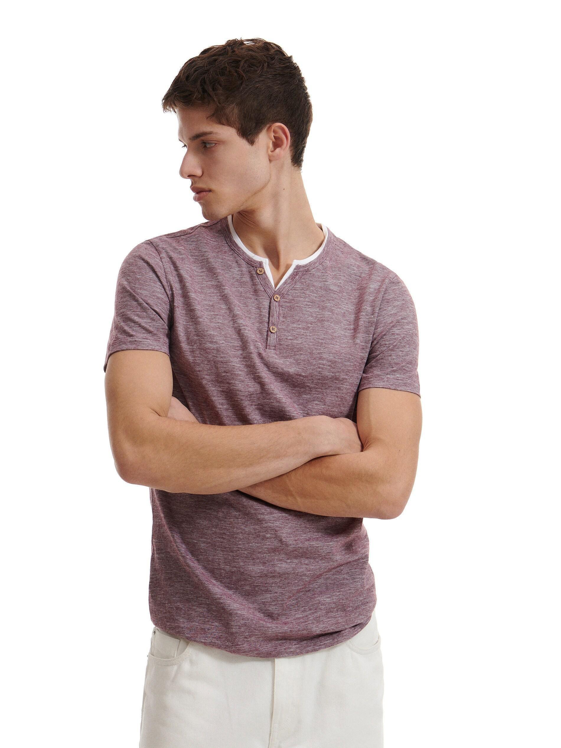 Burgundy Slim fit T-shirt with button-fastened neck, , large image number 1