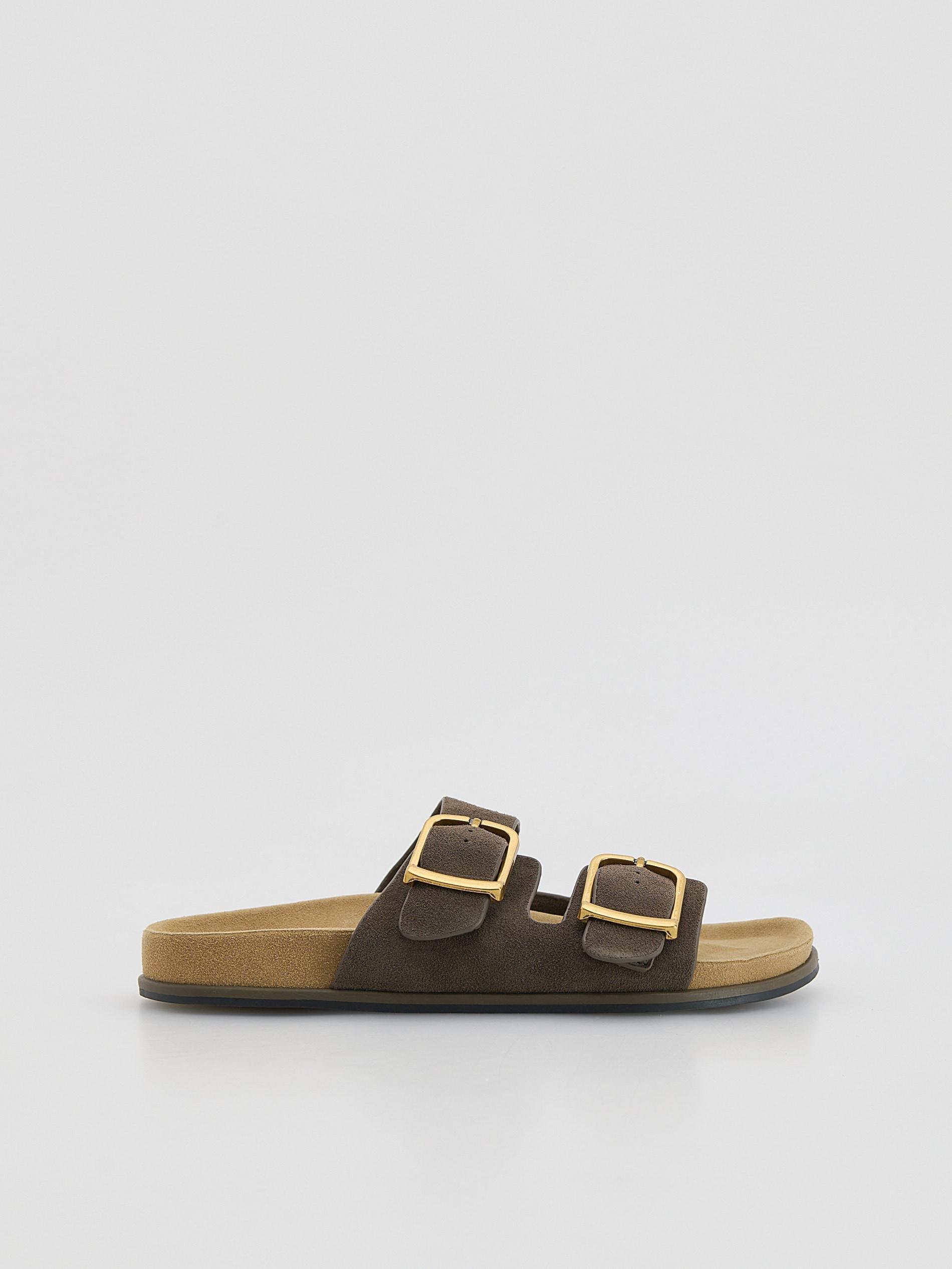 Green Suede Slides, Green, medium
