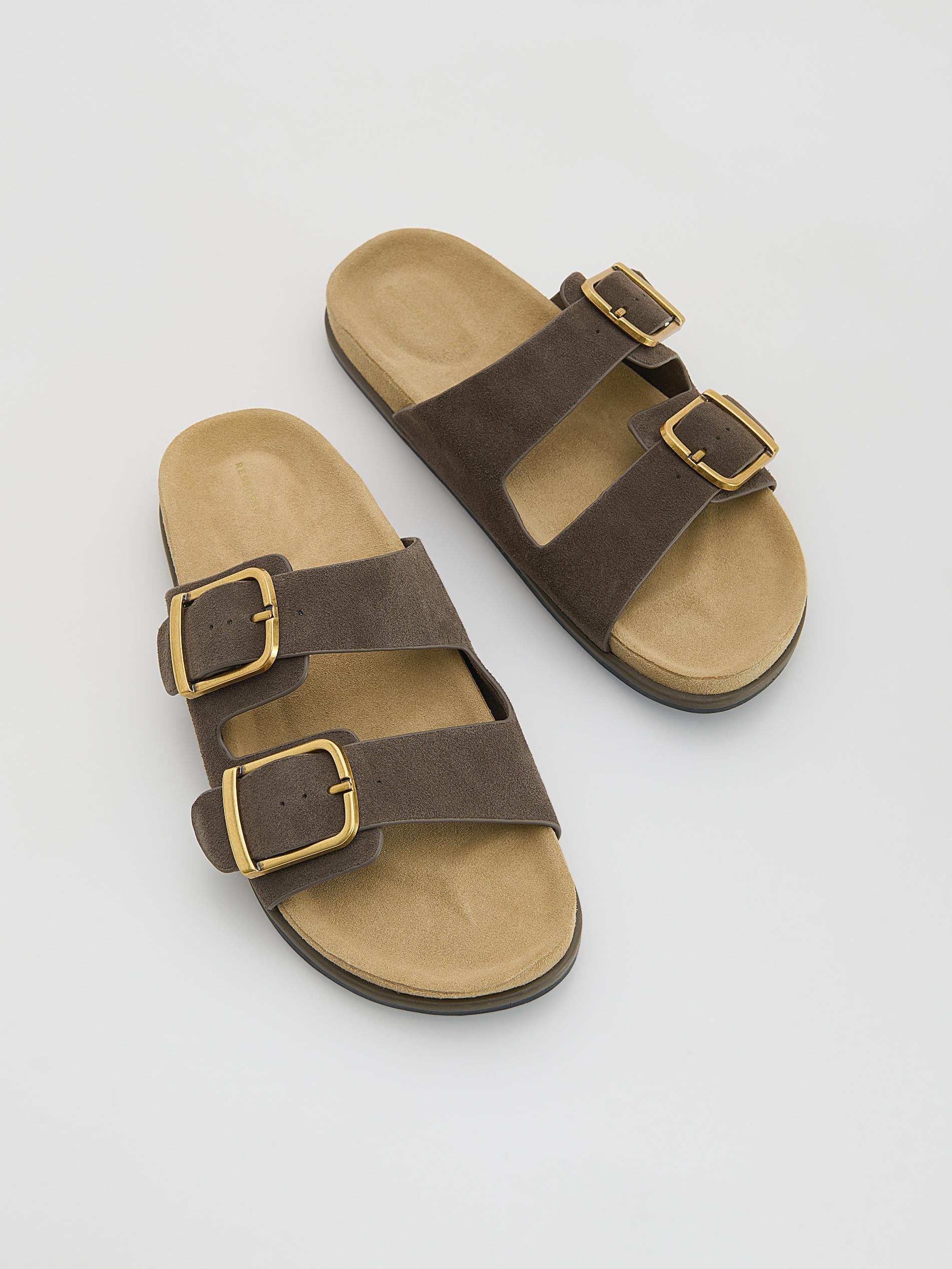 Green Suede Slides, Green, medium