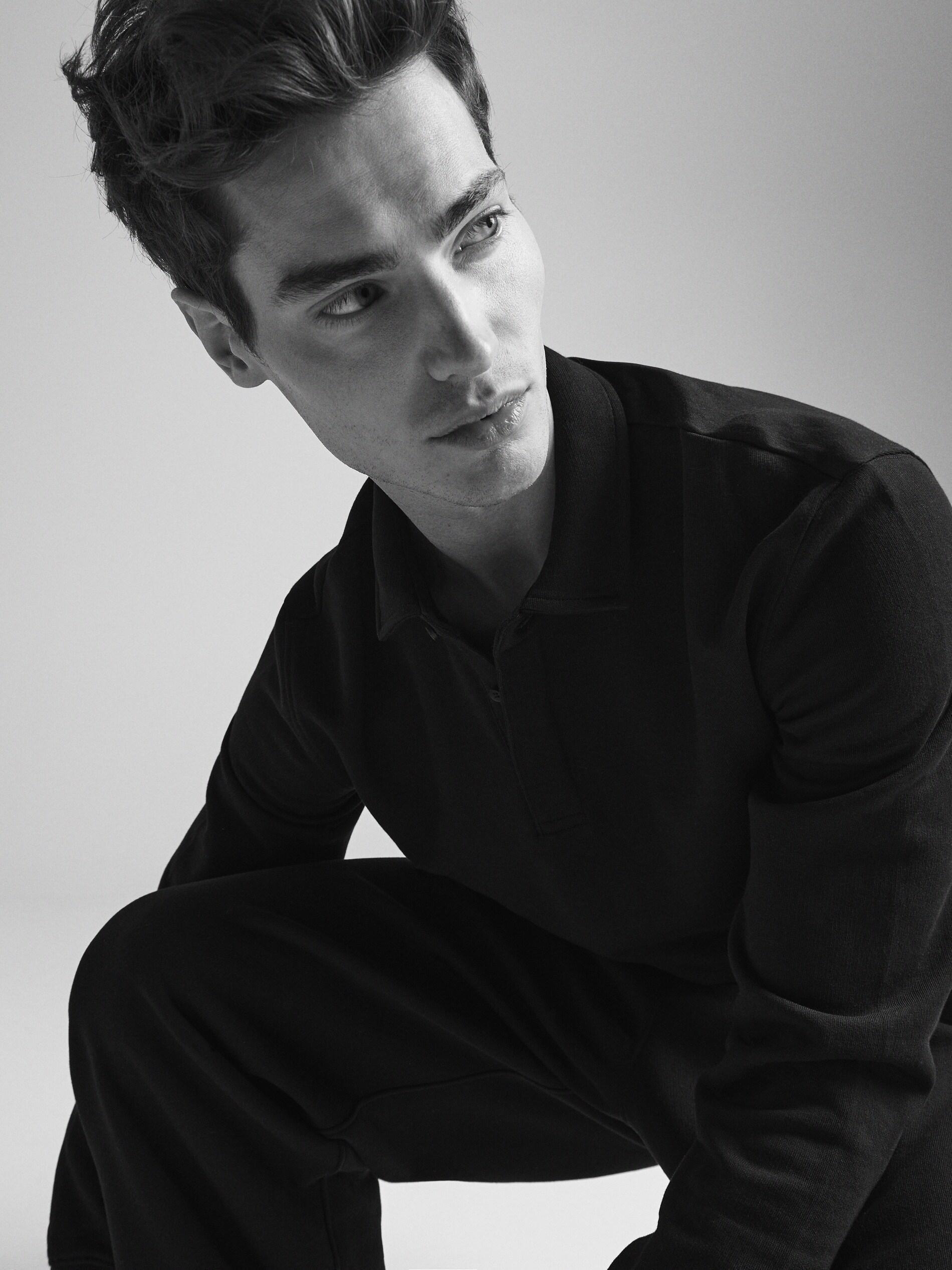 Black Comfort Fit Long Sleeve Polo Shirt, , large image number 3