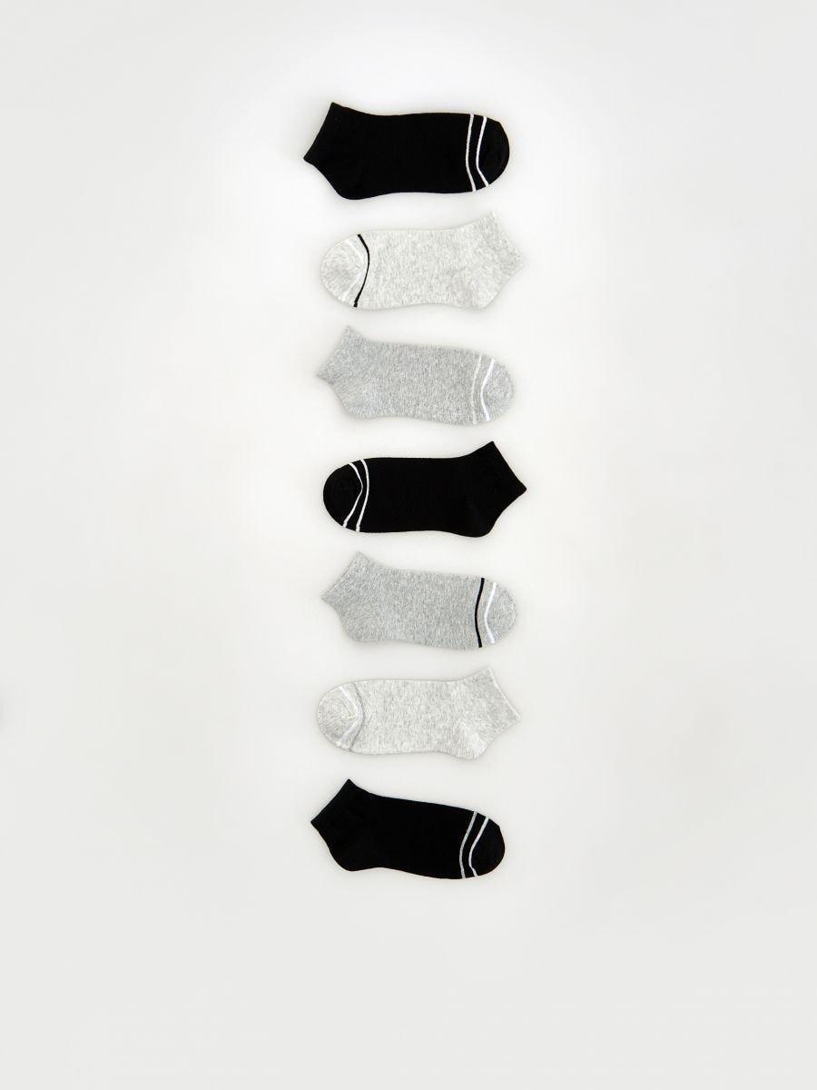 Black Cotton-Rich Socks, Set Of 7, , large image number 0