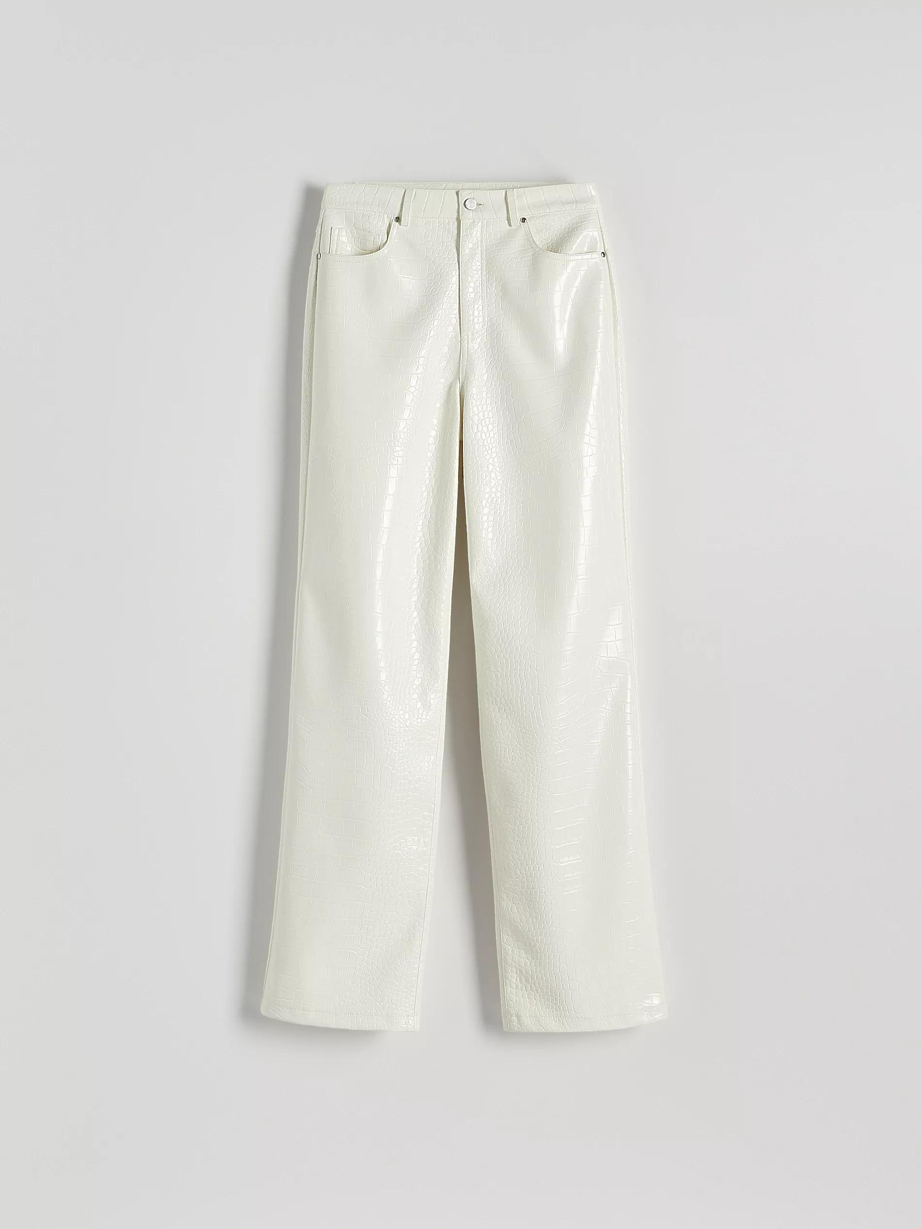 Cream Faux Leather Trousers, , large image number 6
