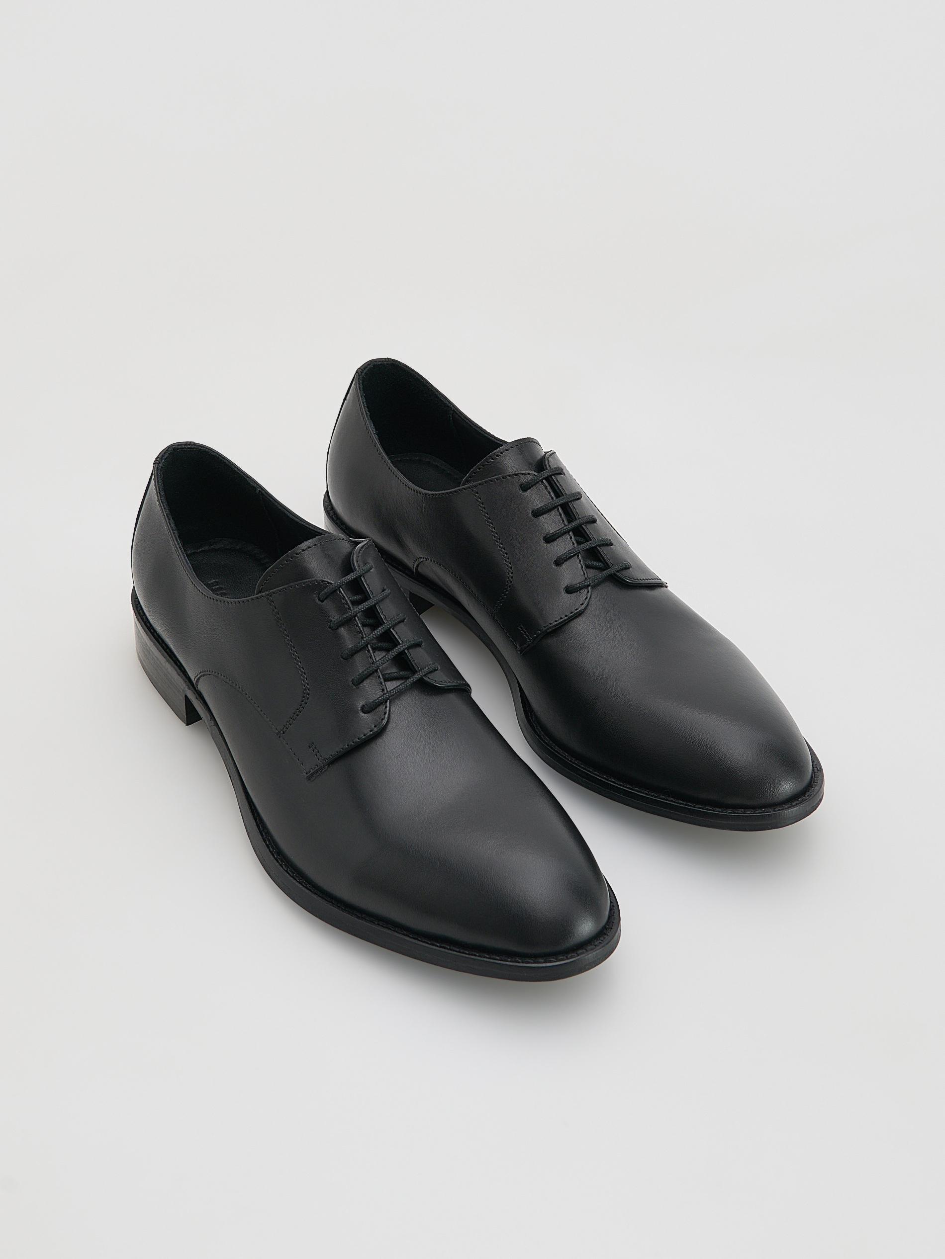 Black Leather Derby Shoes, Black, medium