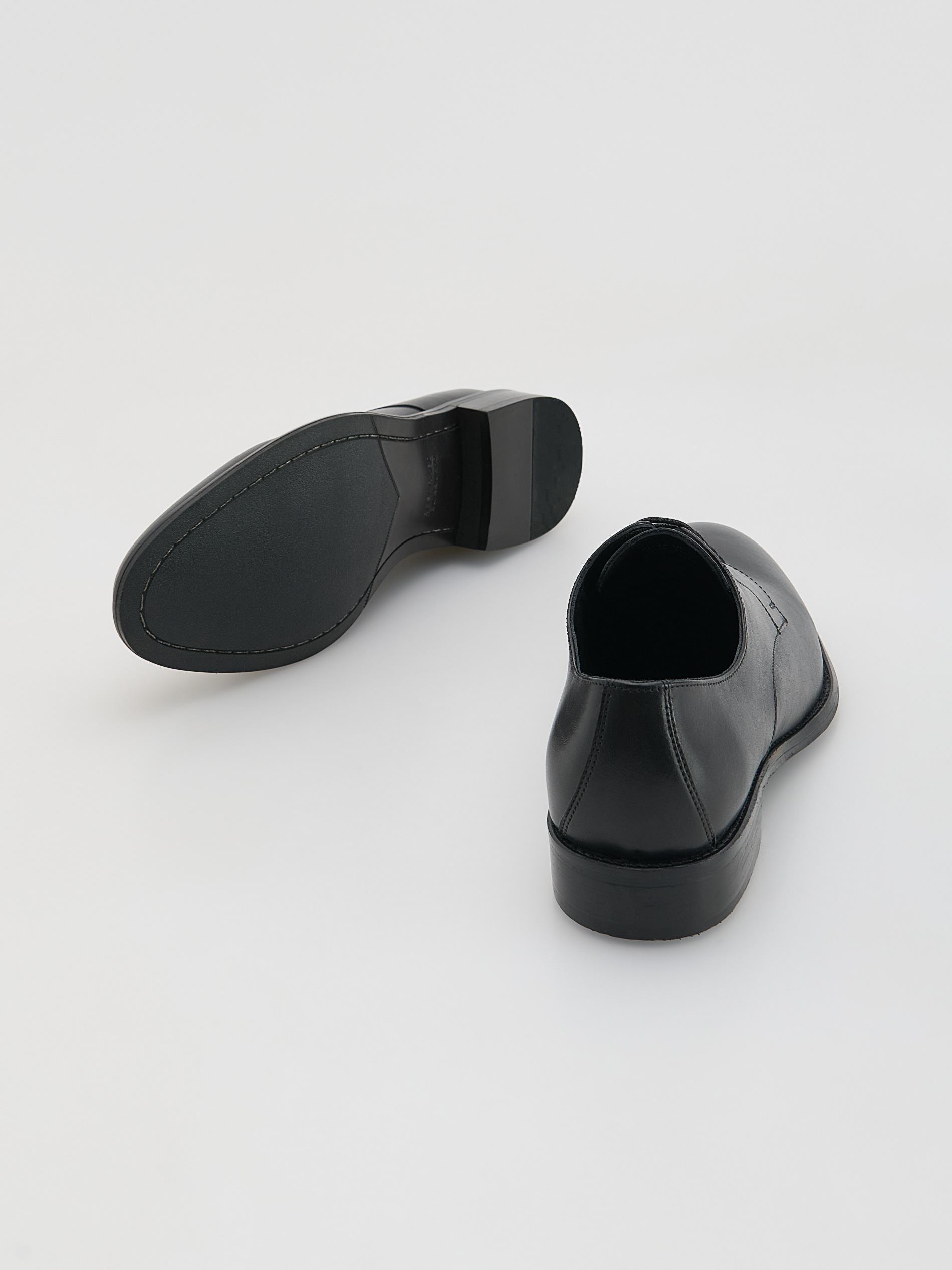 Black Leather Derby Shoes, Black, large image number 2