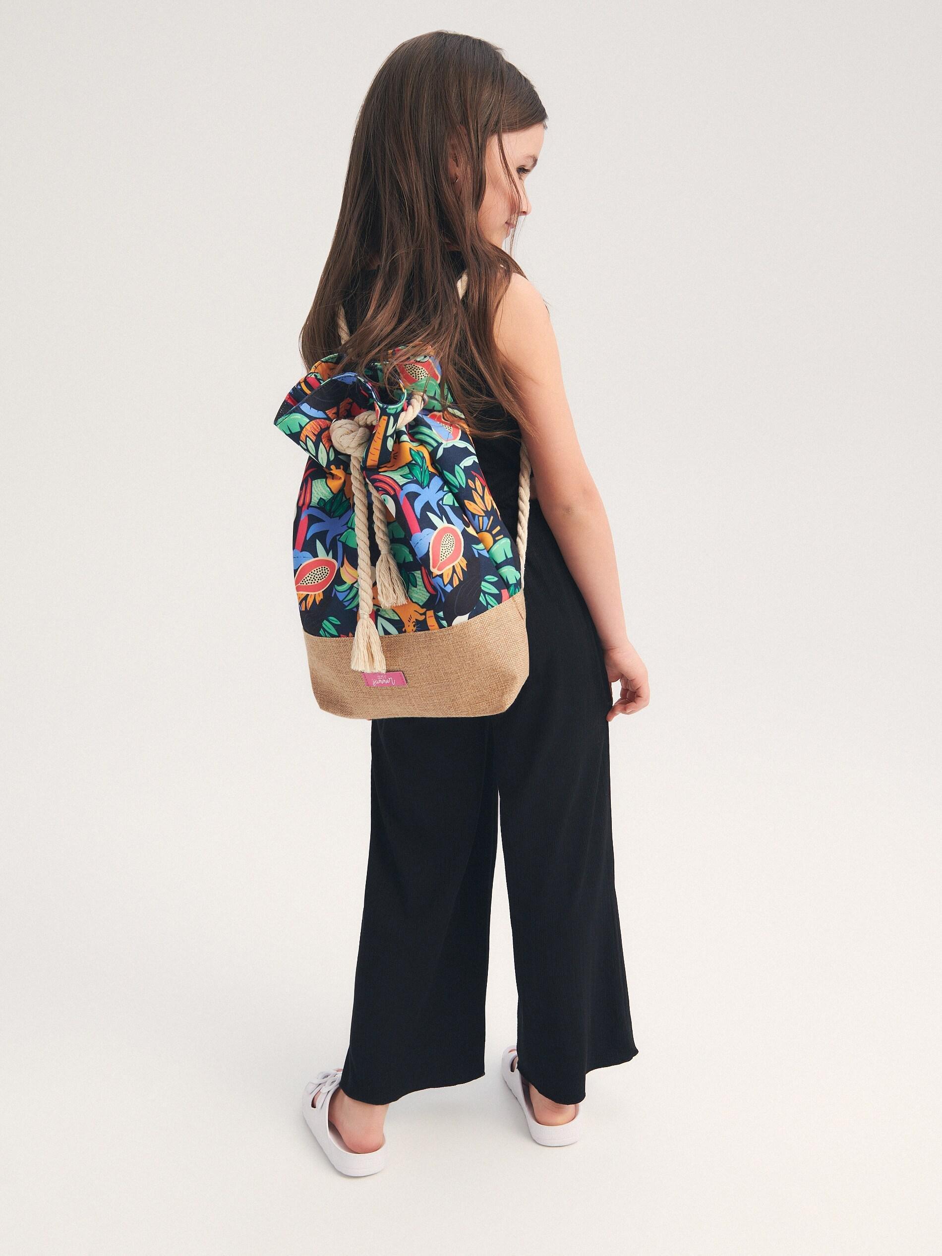 Multicolor Exotic Pattern Drawstring Backpack,Girls, , large image number 0