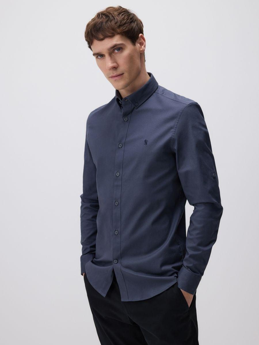 Blue Slim Fit Cotton Rich Shirt, Blue, large image number 0