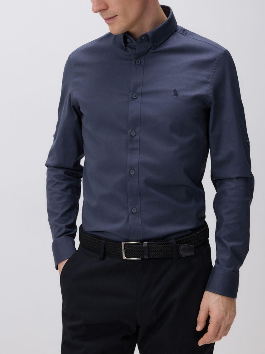 Blue Slim Fit Cotton Rich Shirt, Blue, large image number 1