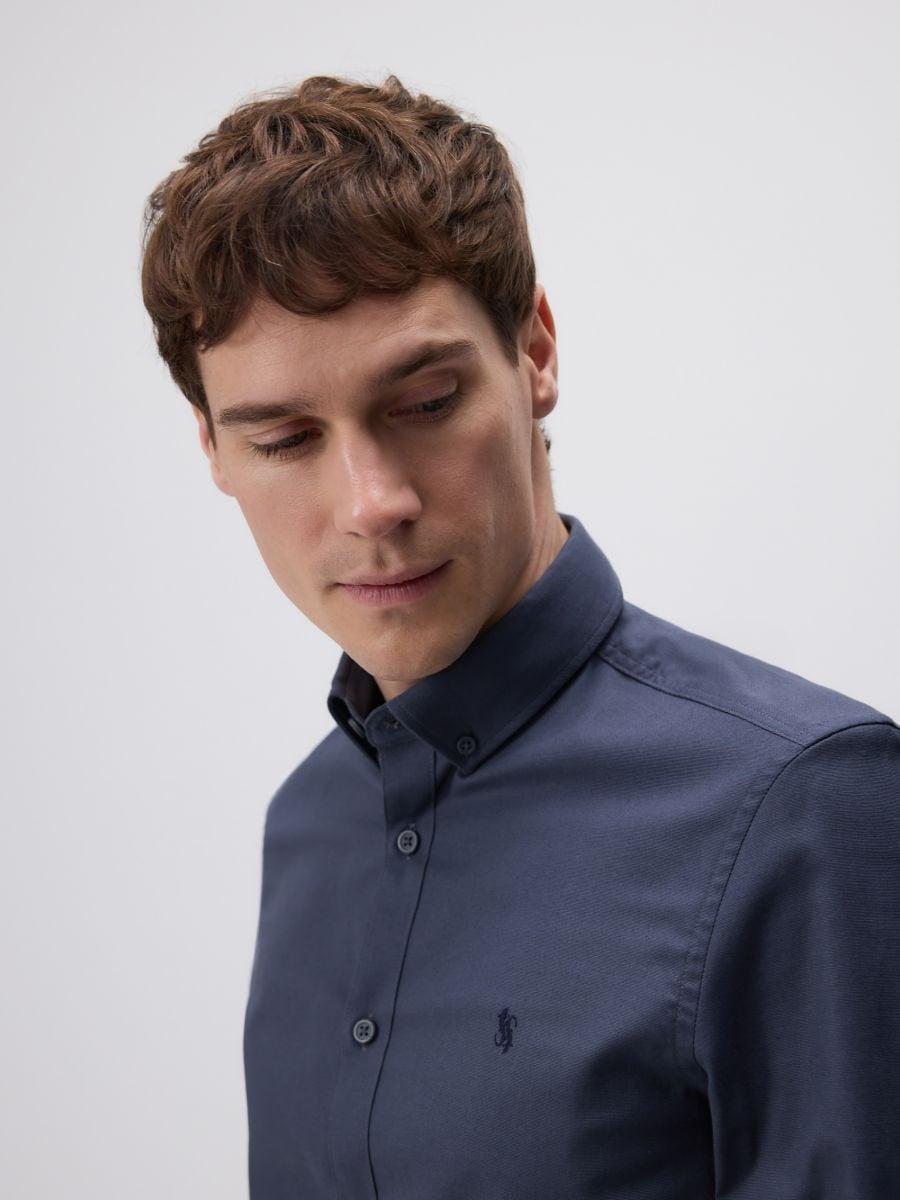 Blue Slim Fit Cotton Rich Shirt, Blue, large image number 2