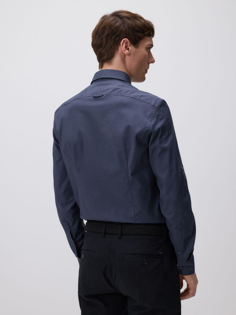 Blue Slim Fit Cotton Rich Shirt, Blue, large image number 3