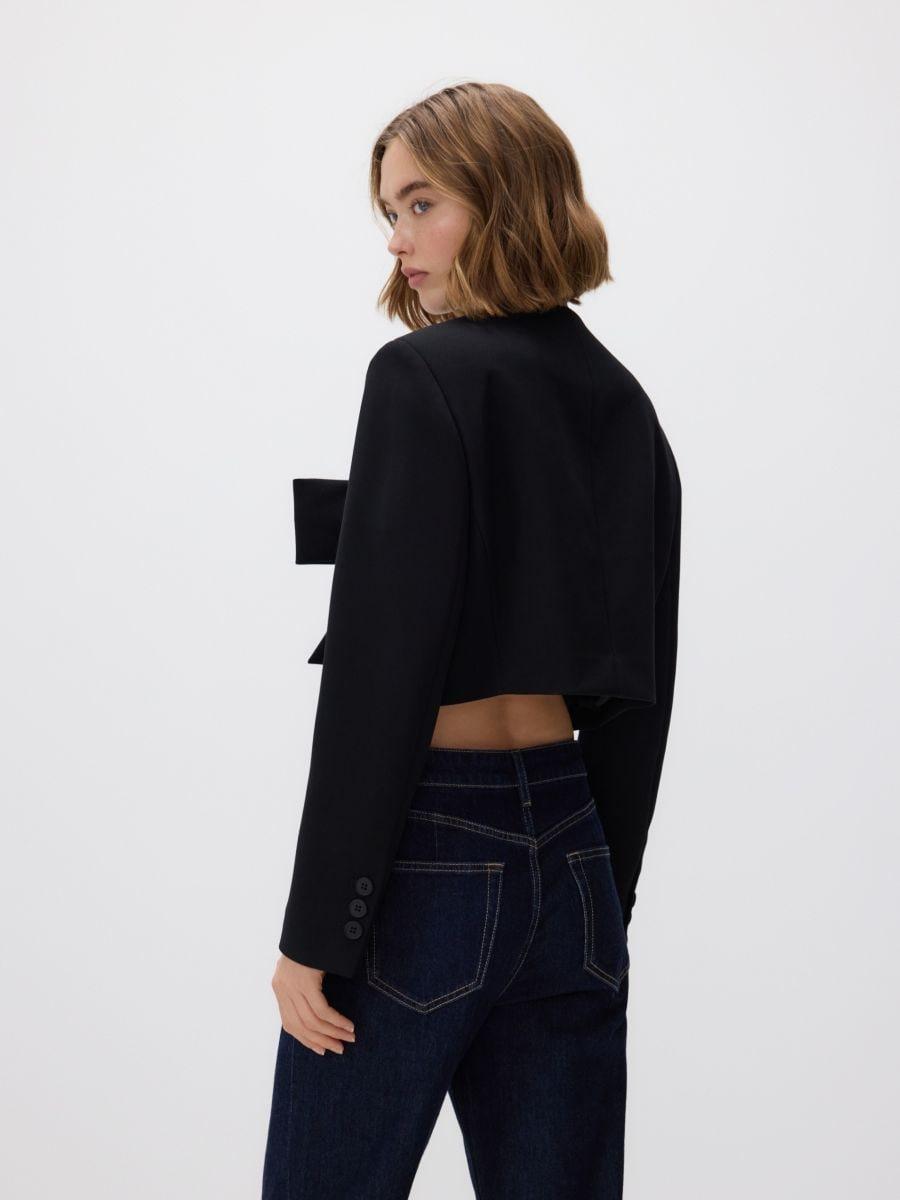 Black Cropped Blazer With Bow Detail, Black, large image number 1