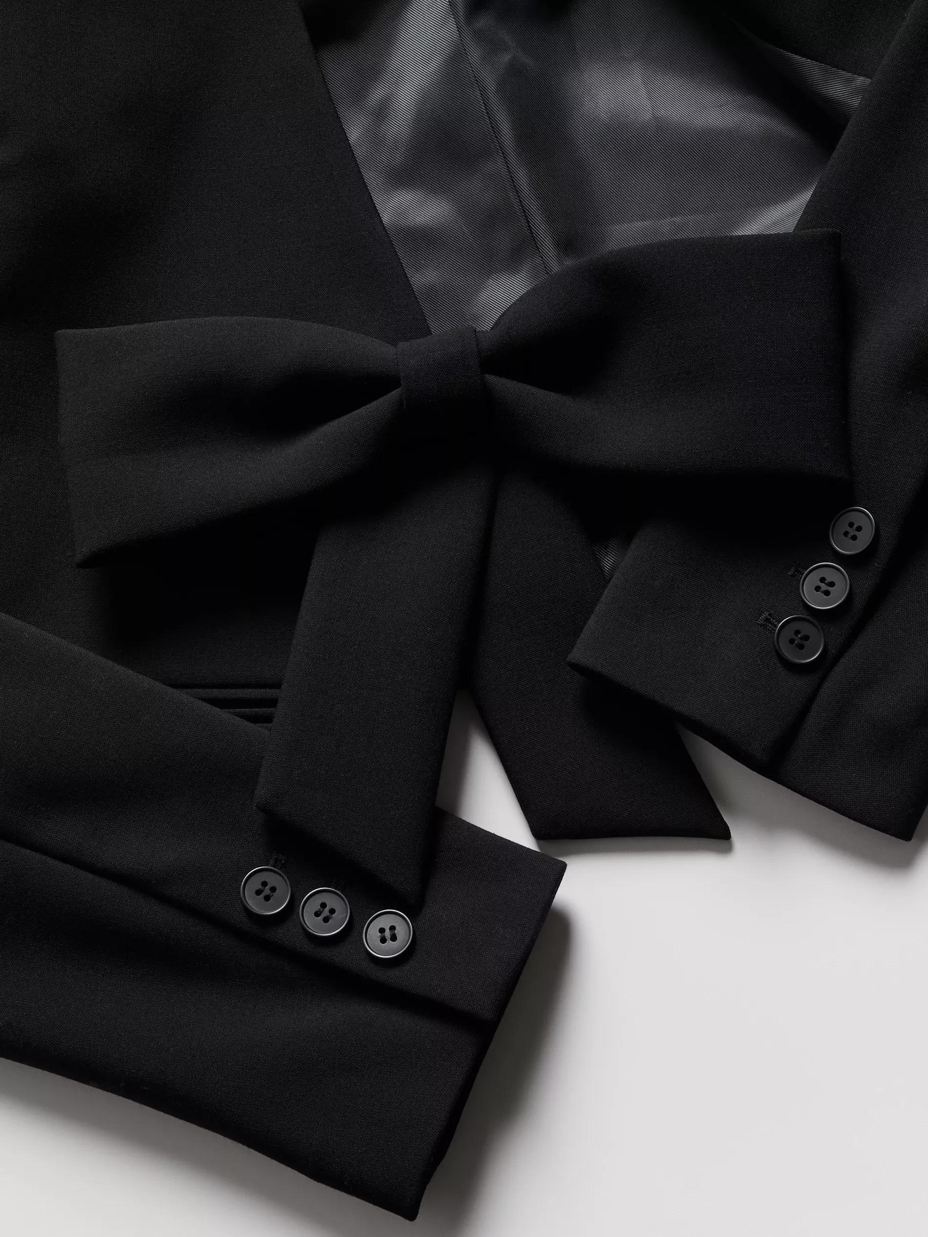 Black Cropped Blazer With Bow Detail, Black, large image number 5