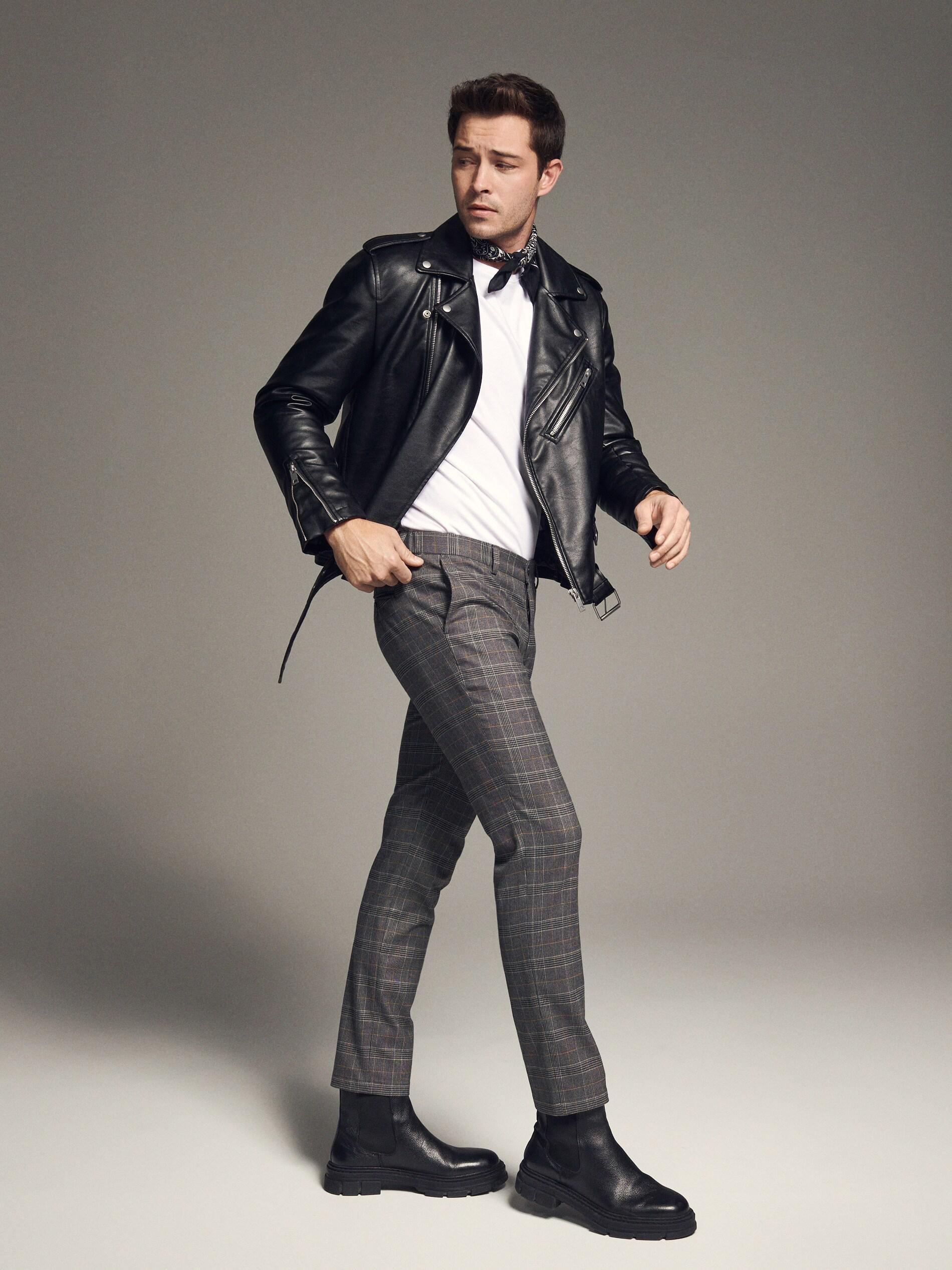 Anthracite Checked Chino Trousers, , large image number 0