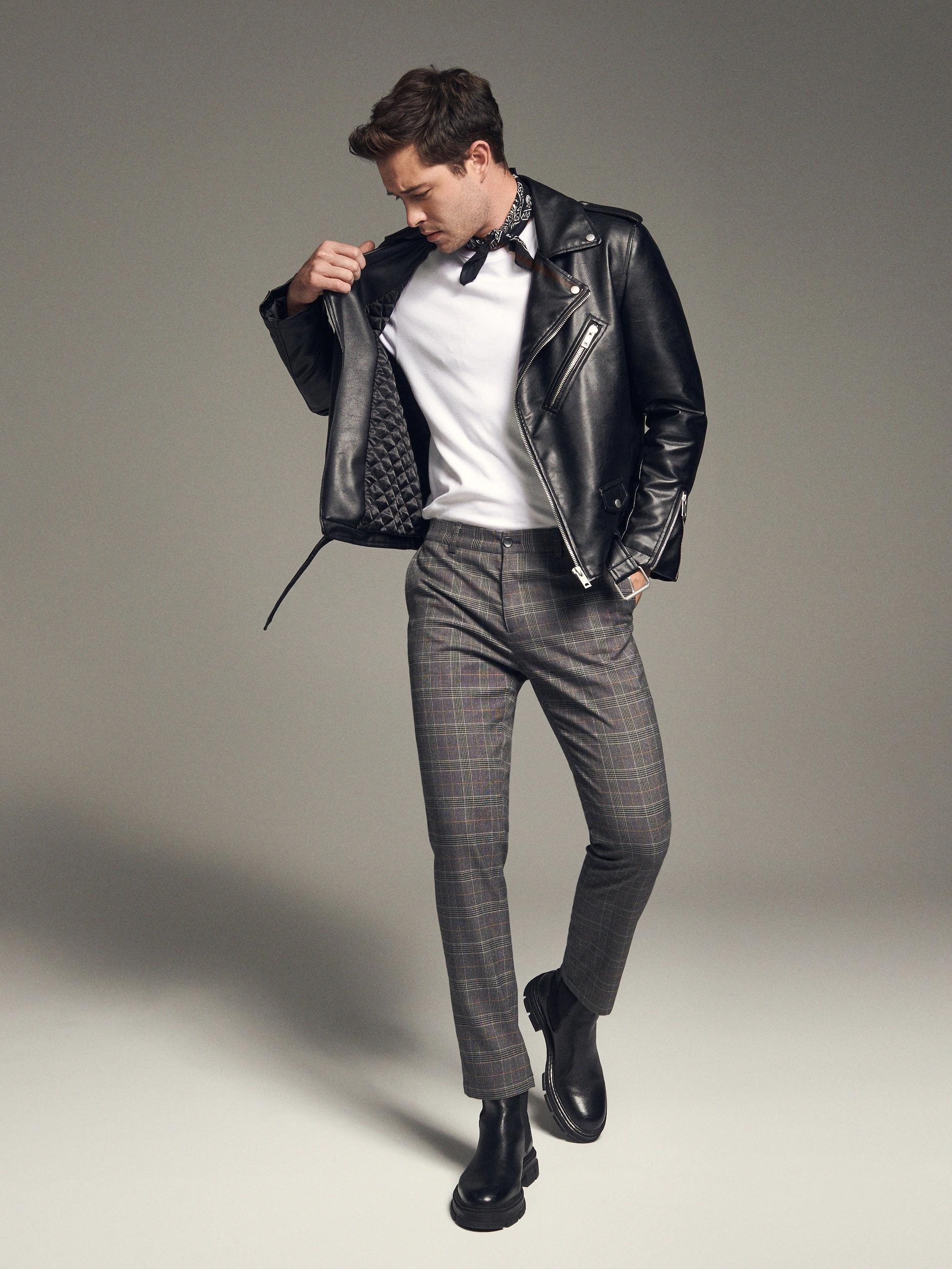 Anthracite Checked Chino Trousers, , large image number 1