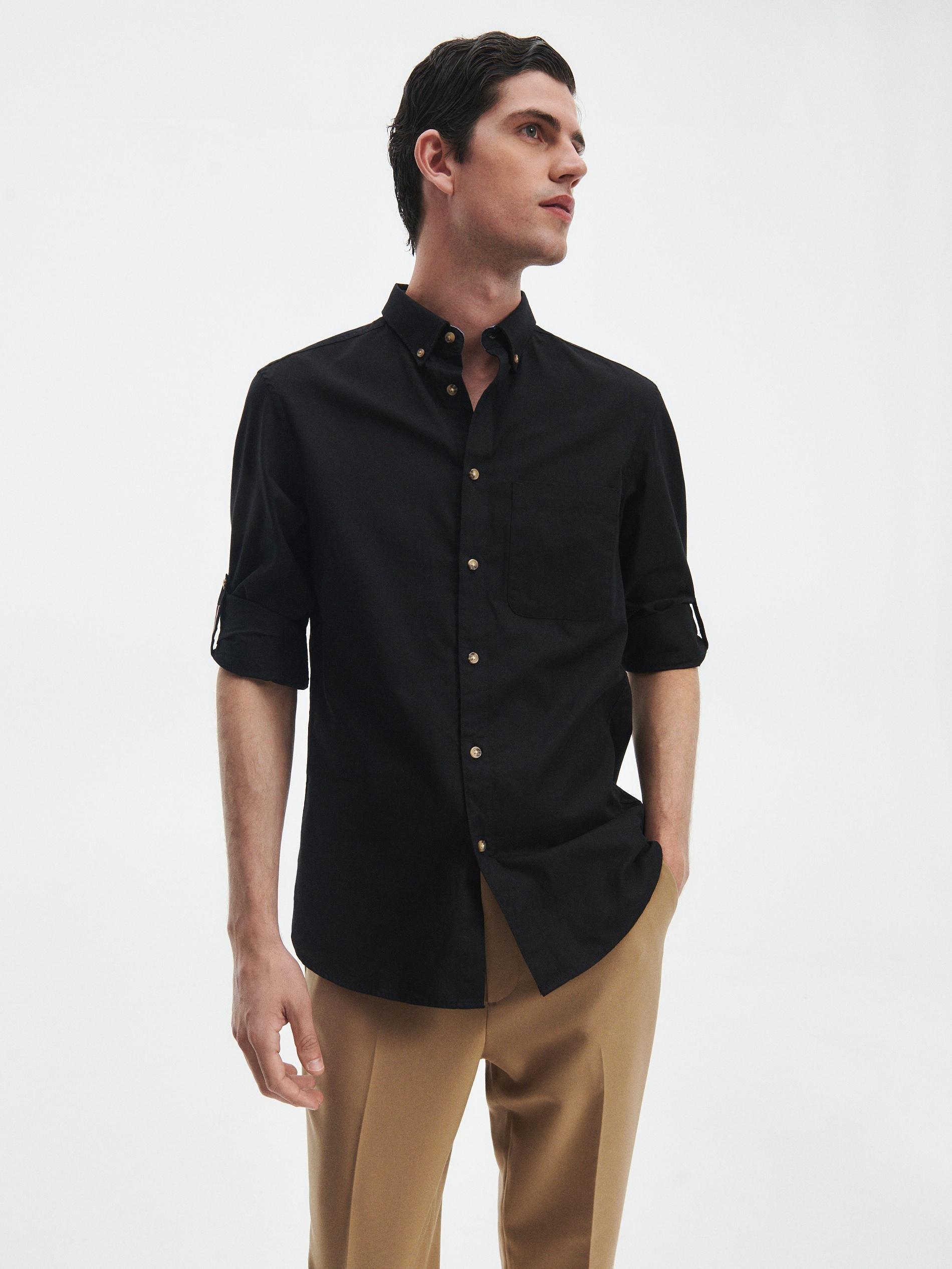 Black Regular Fit Plain Shirt, , large image number 0