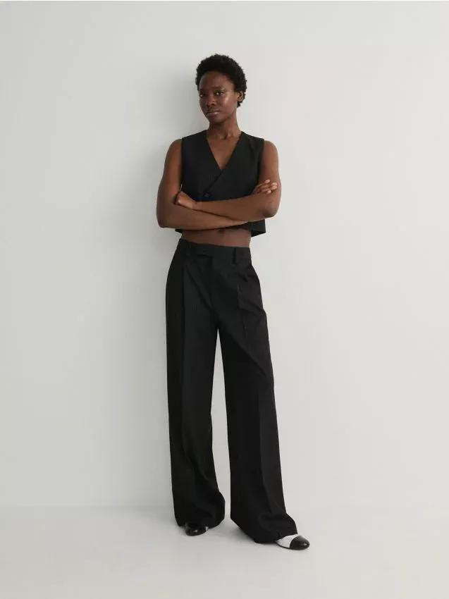 Grey Wide Leg Trousers, , large image number 0
