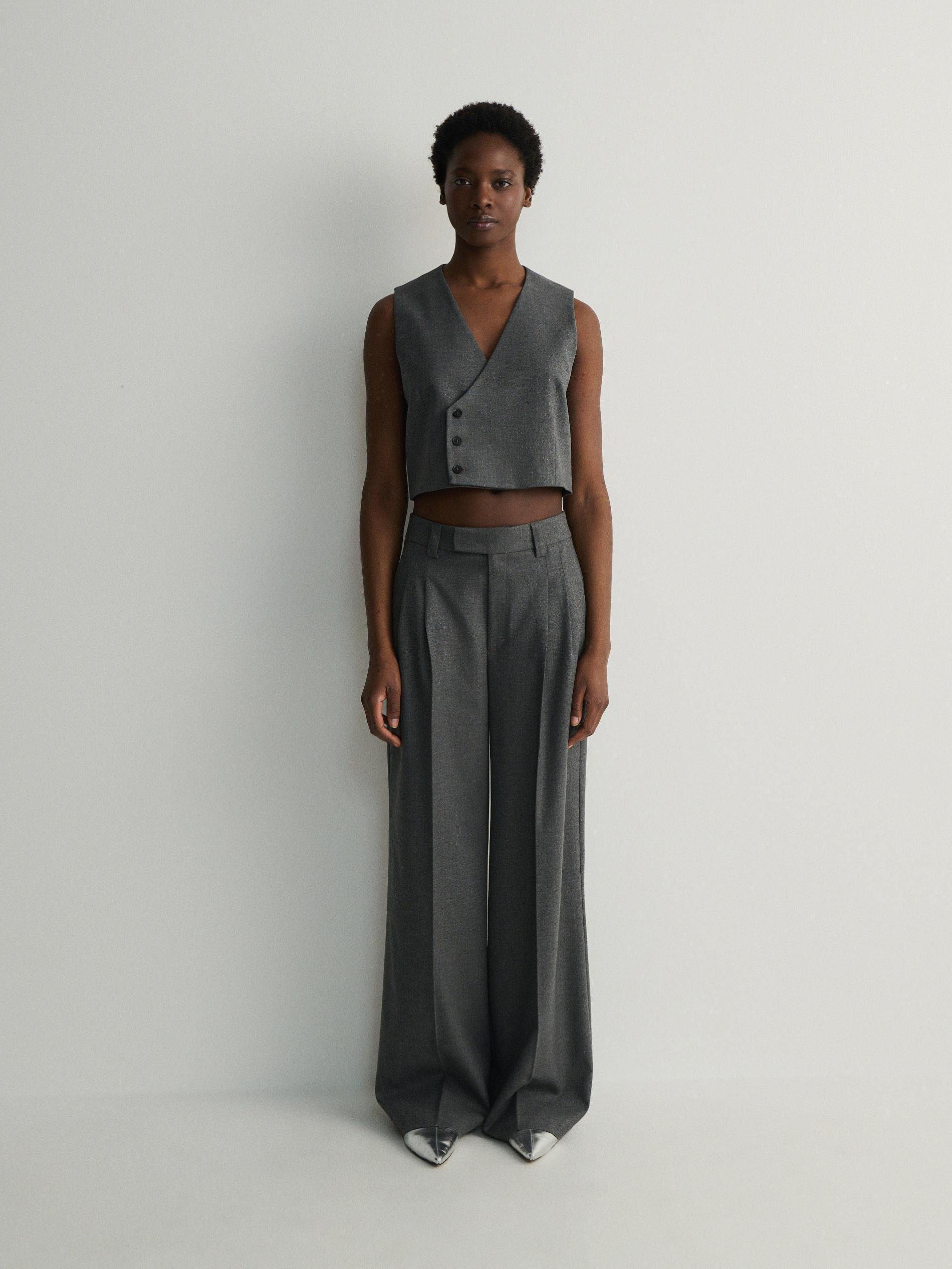 Grey Wide Leg Trousers, , large image number 1