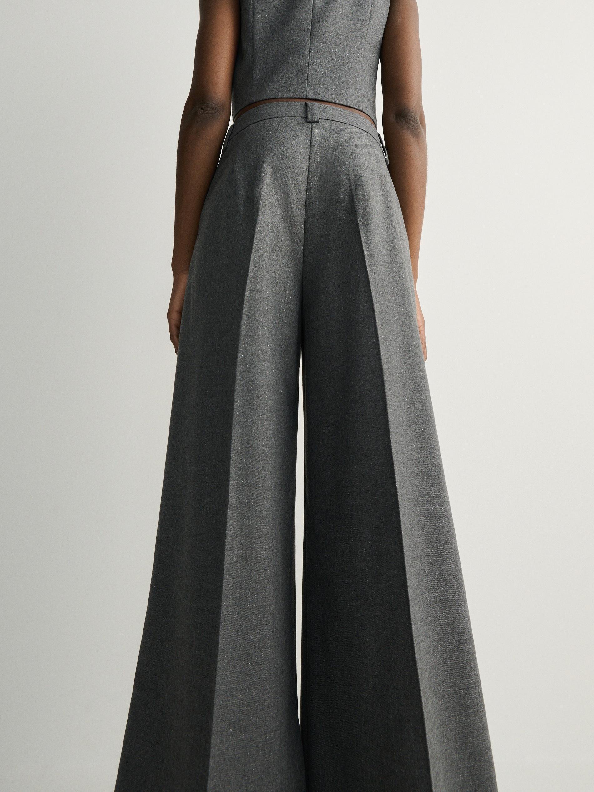 Grey Wide Leg Trousers, , large image number 5