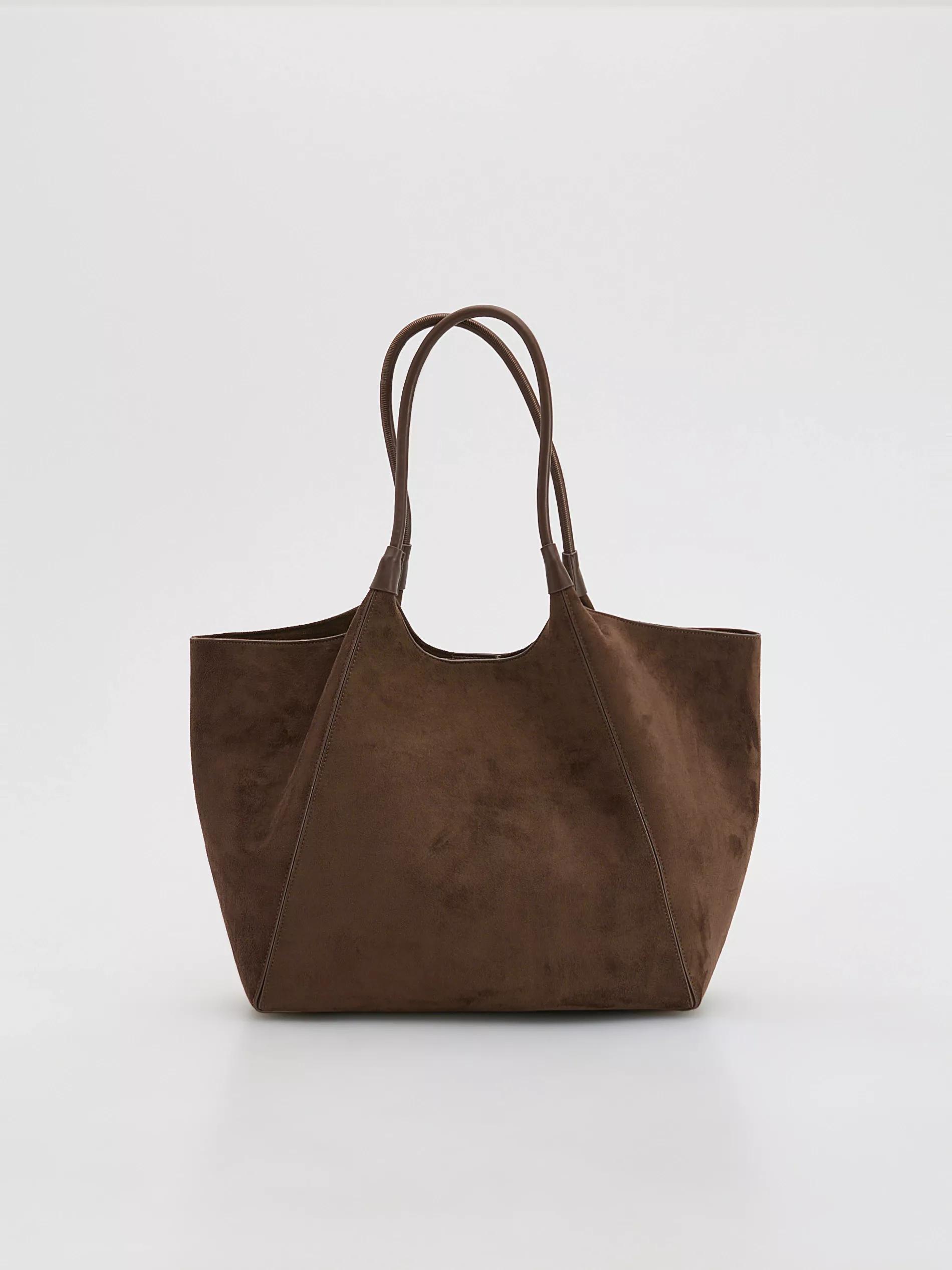 Brown Faux Suede Shopper Bag, Brown, large image number 0