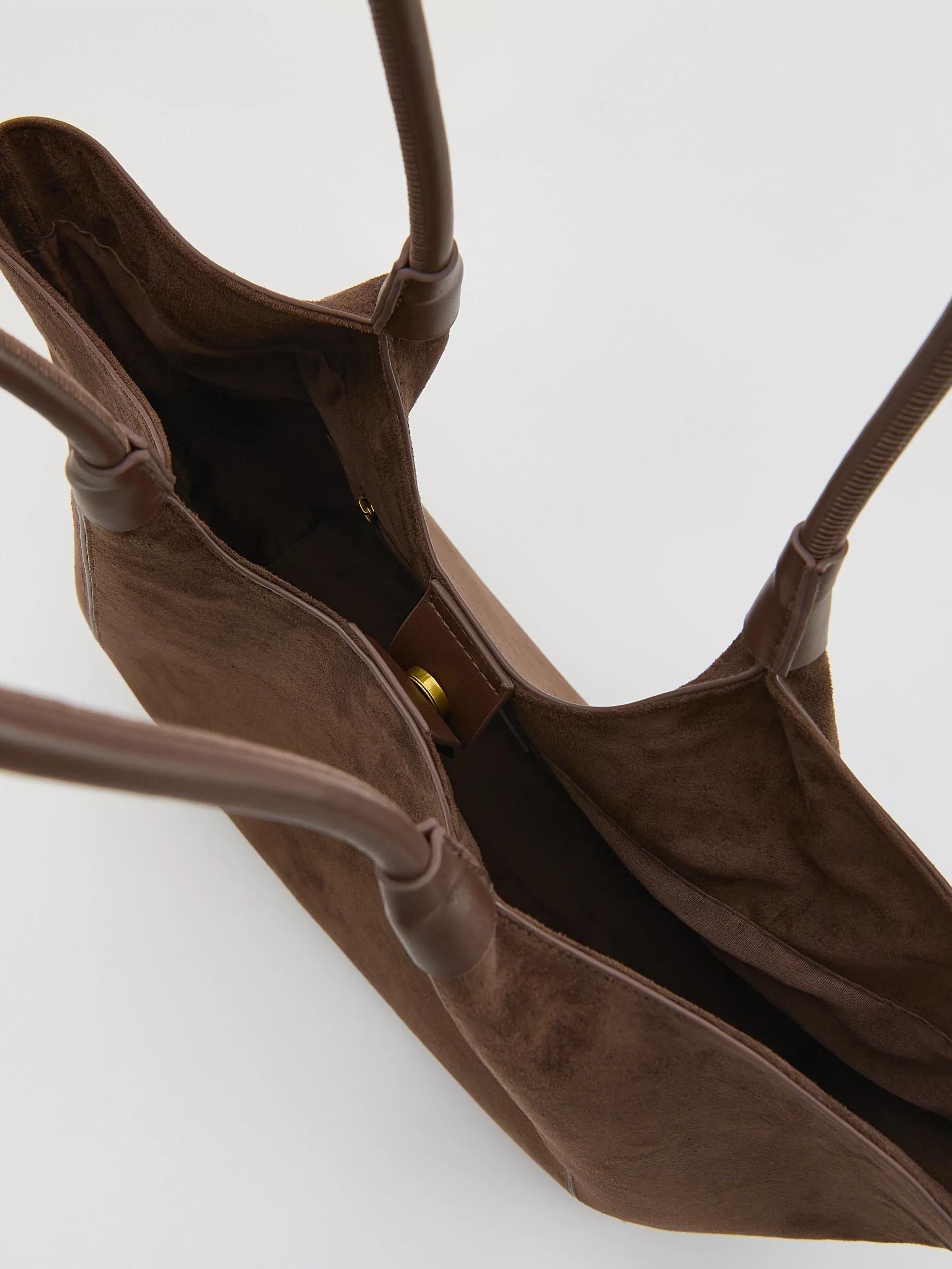 Brown Faux Suede Shopper Bag, Brown, large image number 2