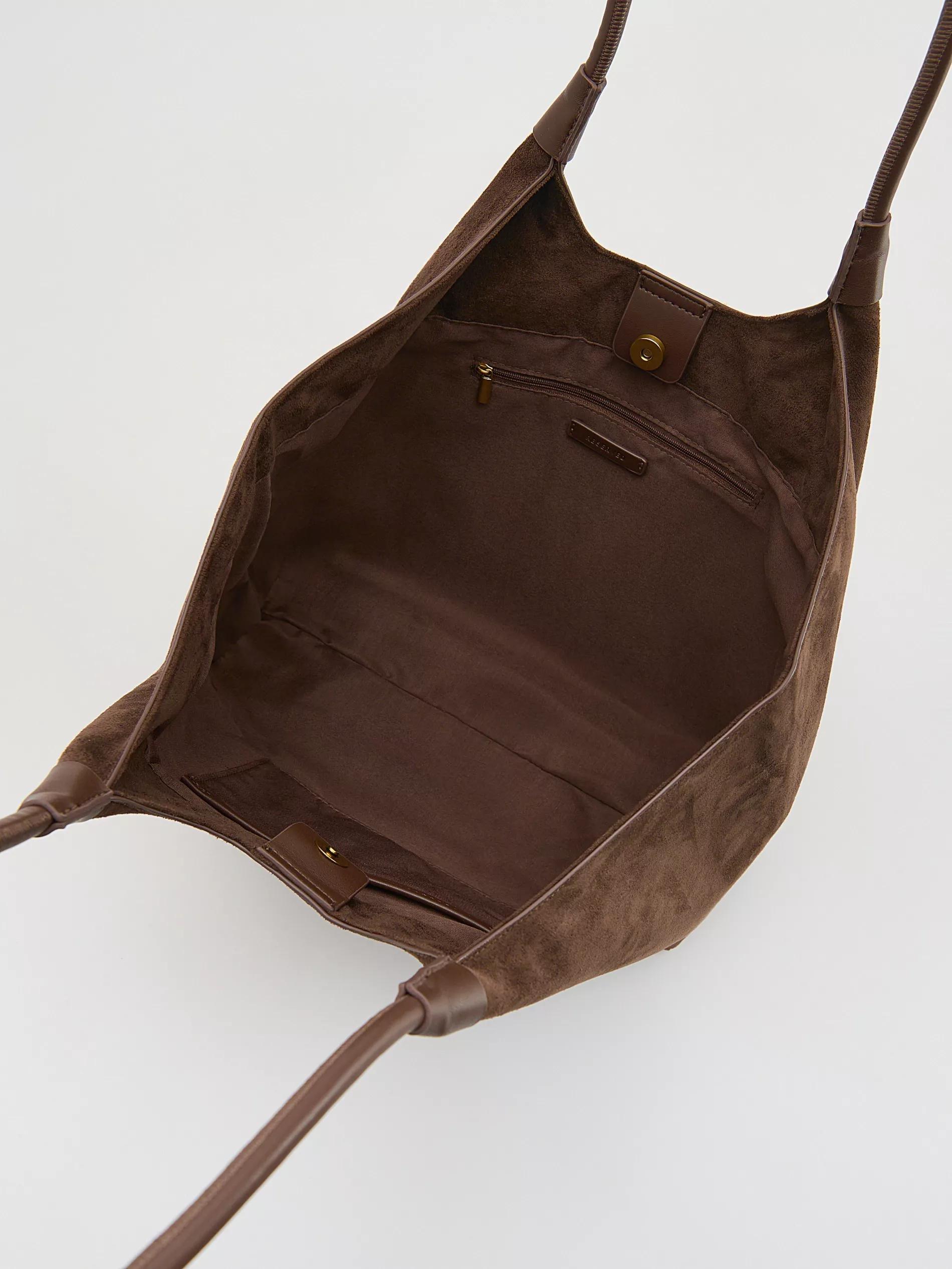 Brown Faux Suede Shopper Bag, Brown, large image number 3