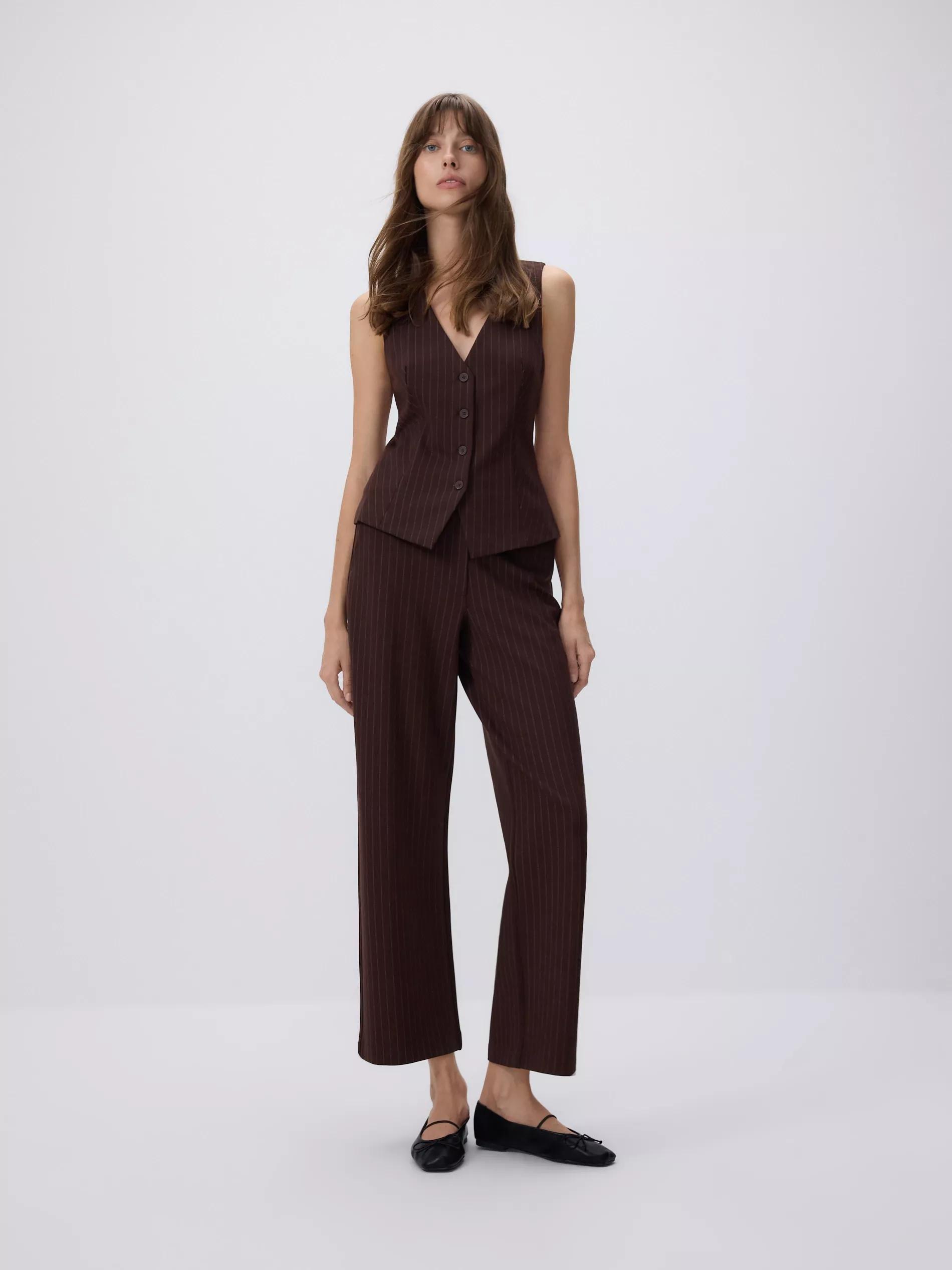 Brown Loose Rib Knit Trousers, , large image number 0