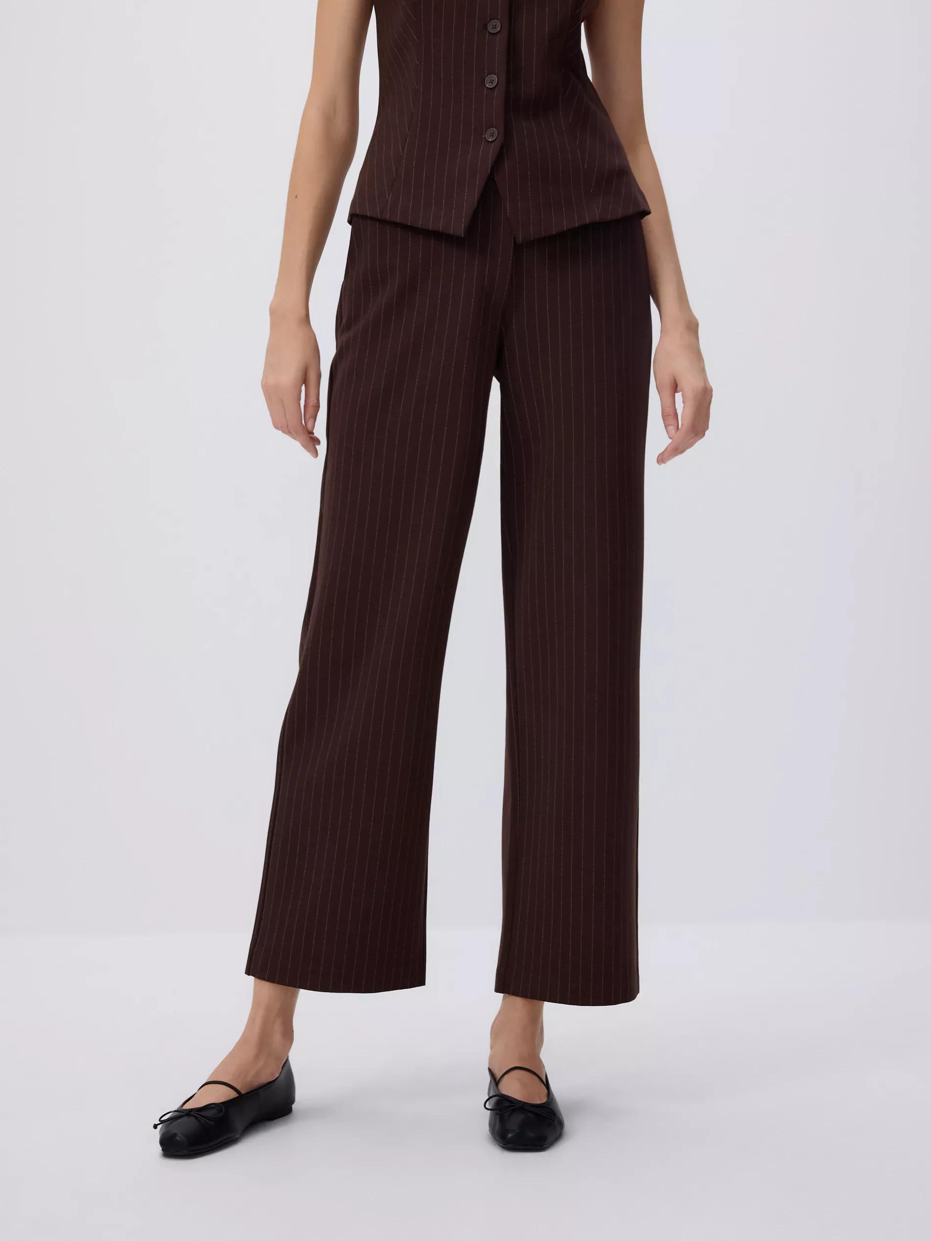 Brown Loose Rib Knit Trousers, , large image number 1