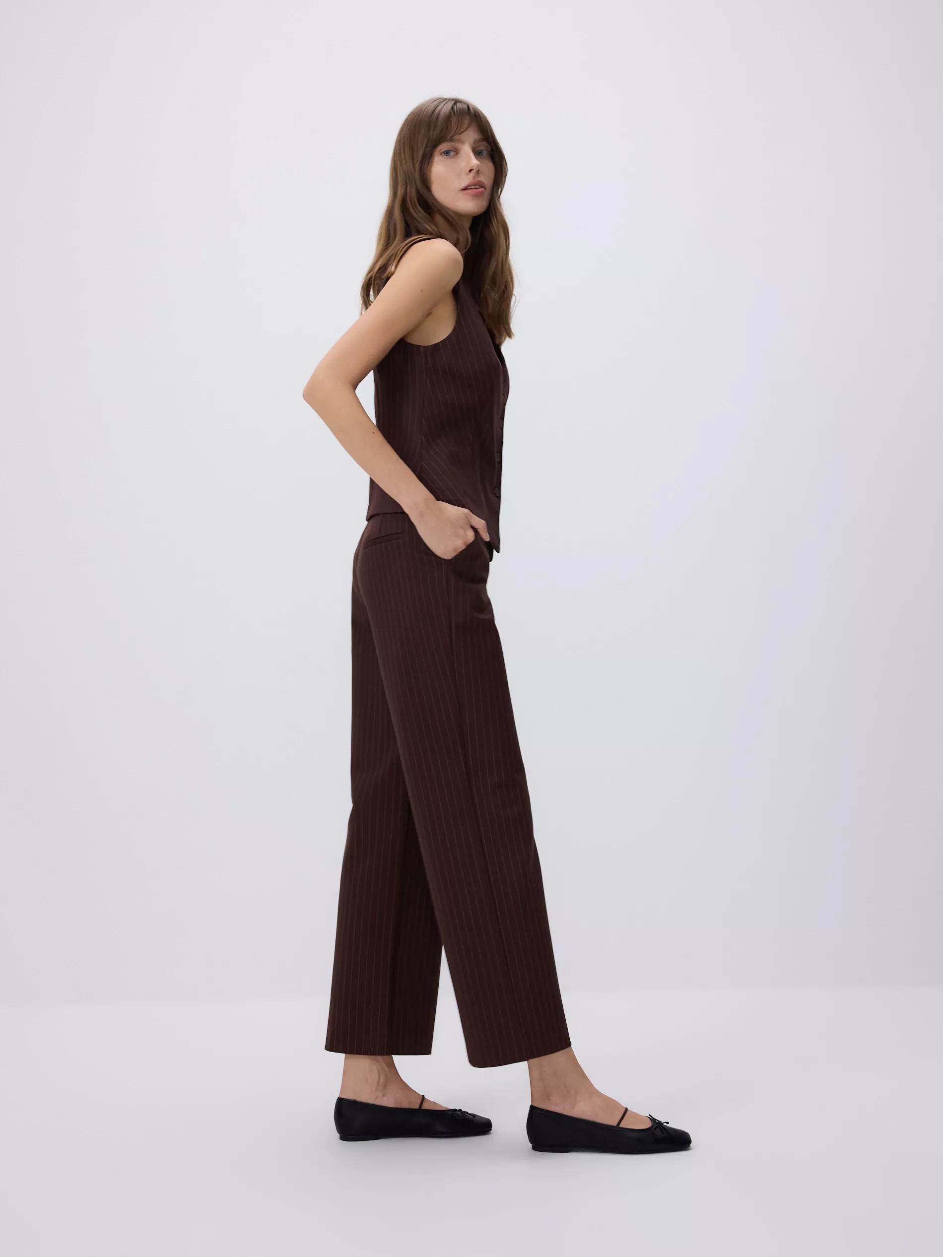 Brown Loose Rib Knit Trousers, , large image number 2
