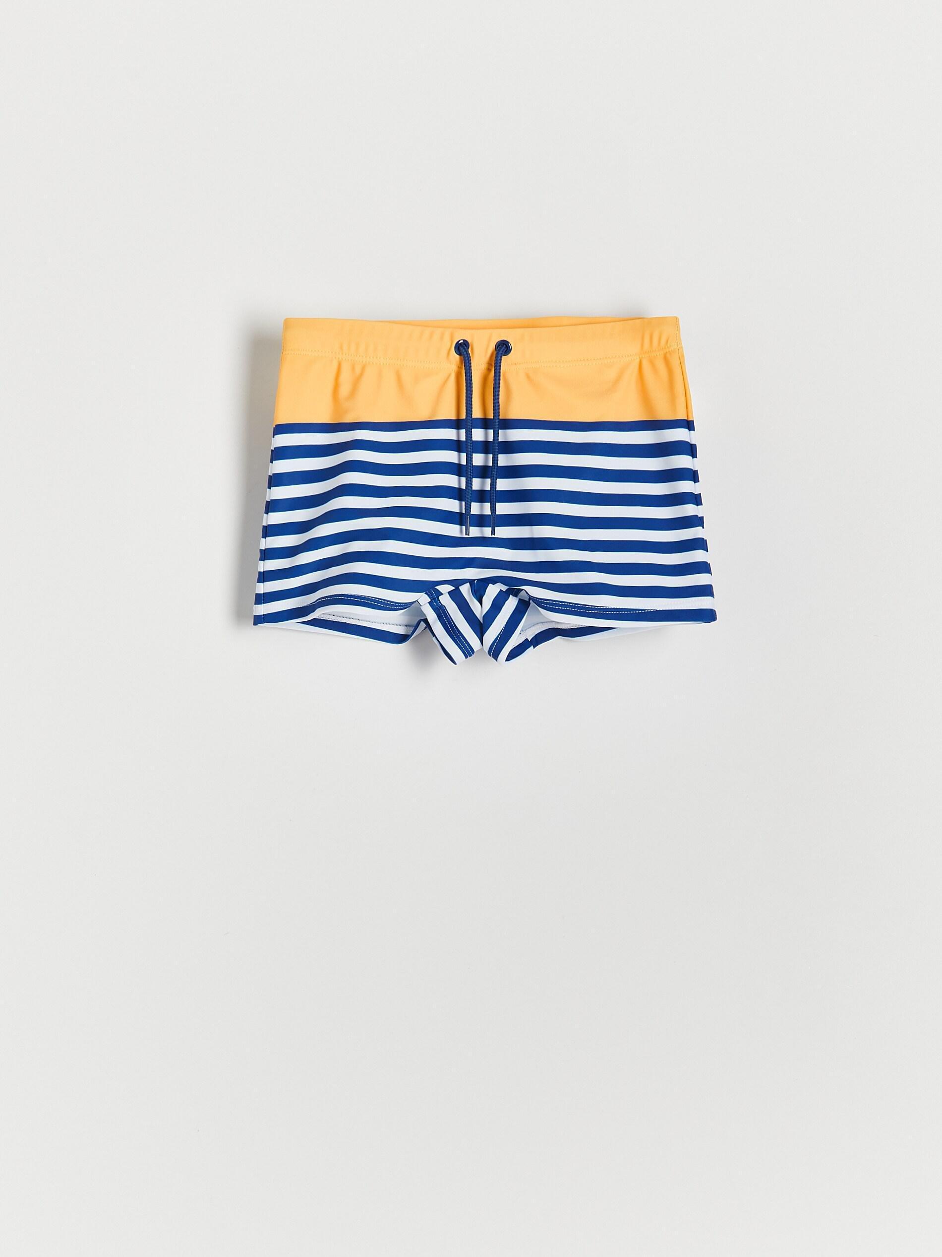 Navy Blue Striped Swim Trunks, Boys, , large image number 0