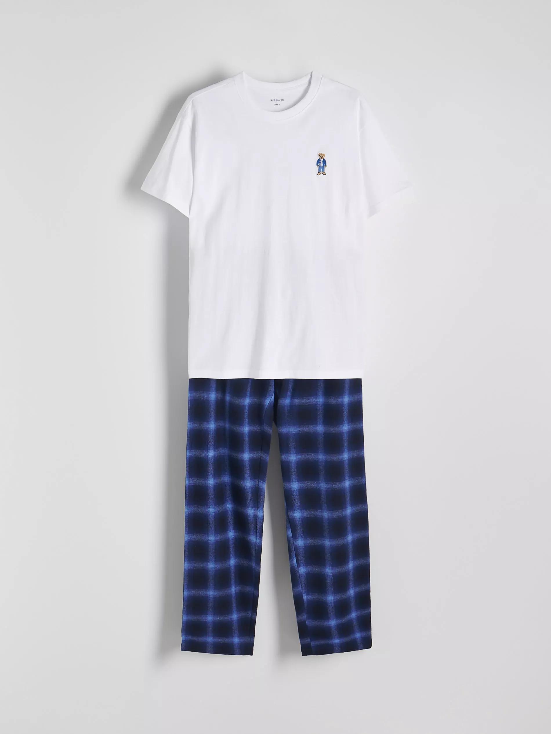 White Two-Tone Pyjama Set With Embroidery, , large image number 0