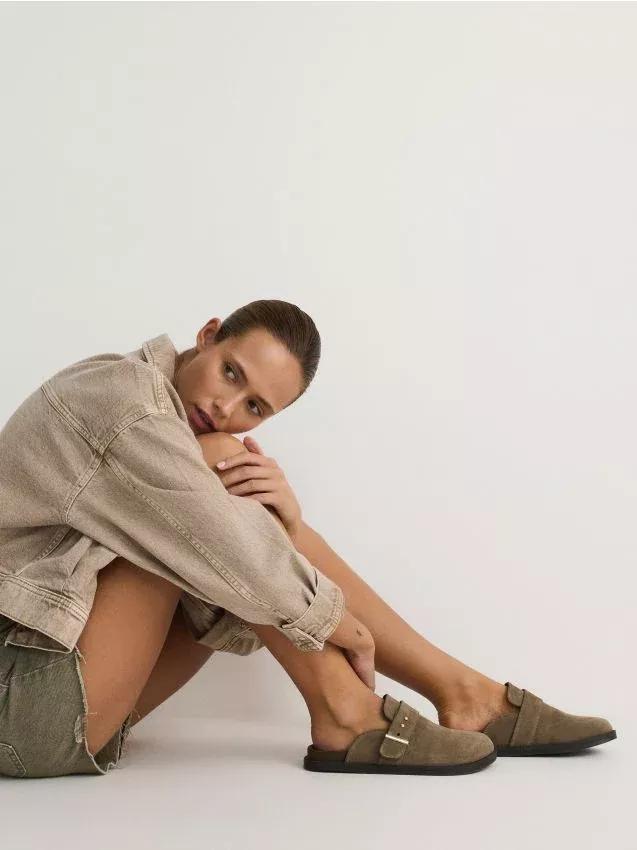 Green Suede Mule Shoes, , large image number 0