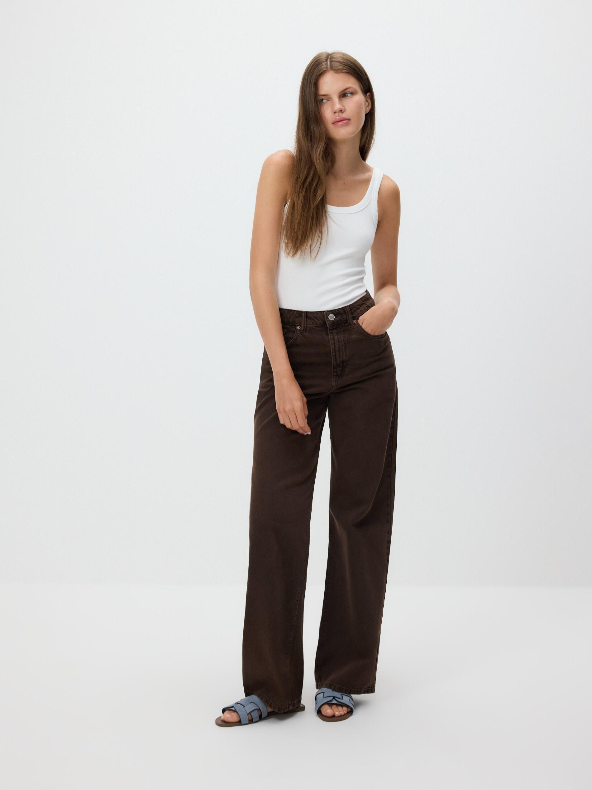 Brown Wide Leg Jeans, No Colour, large image number 4