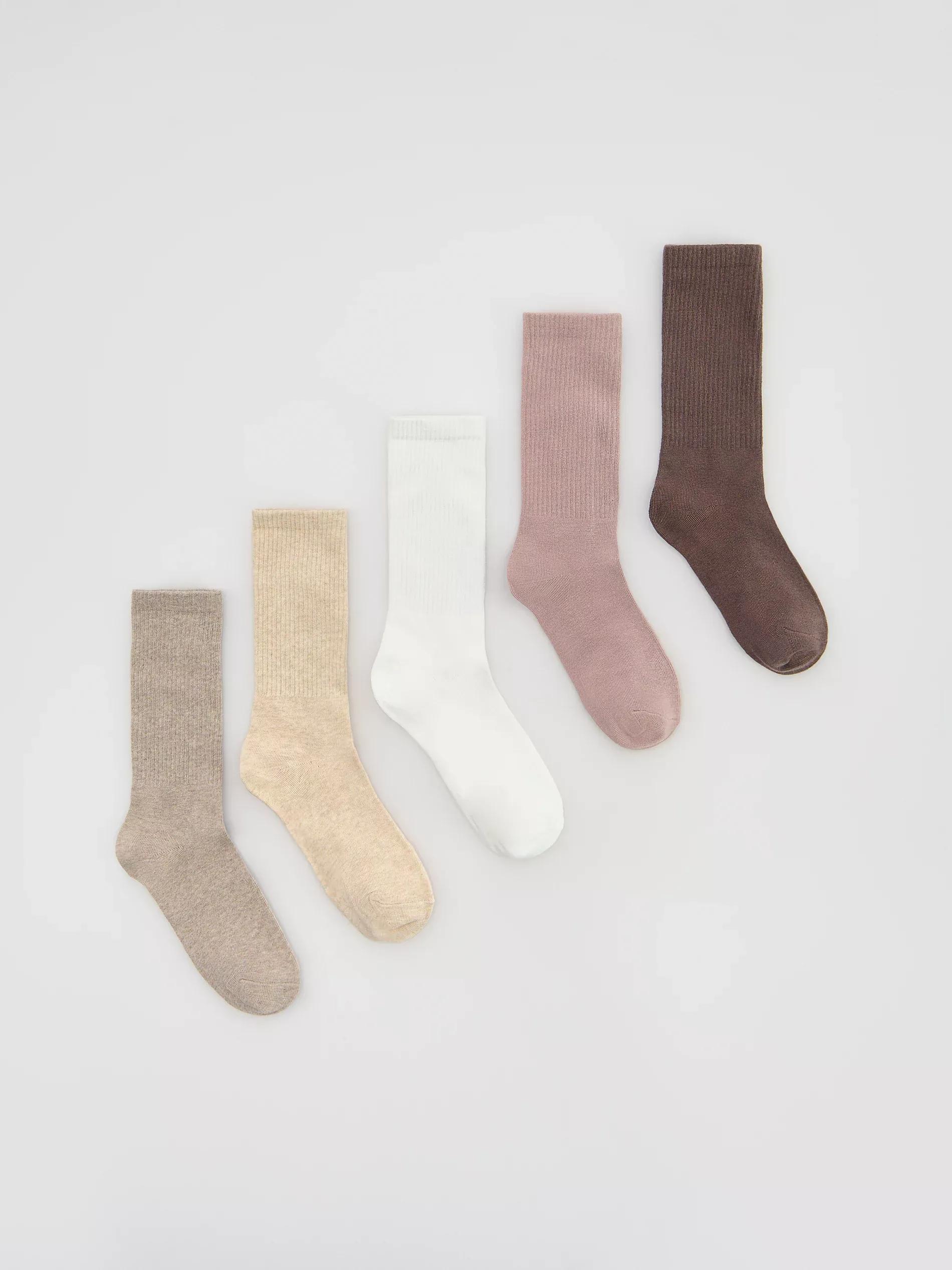 Cream Cotton Socks 5 Pack, Ivory, medium