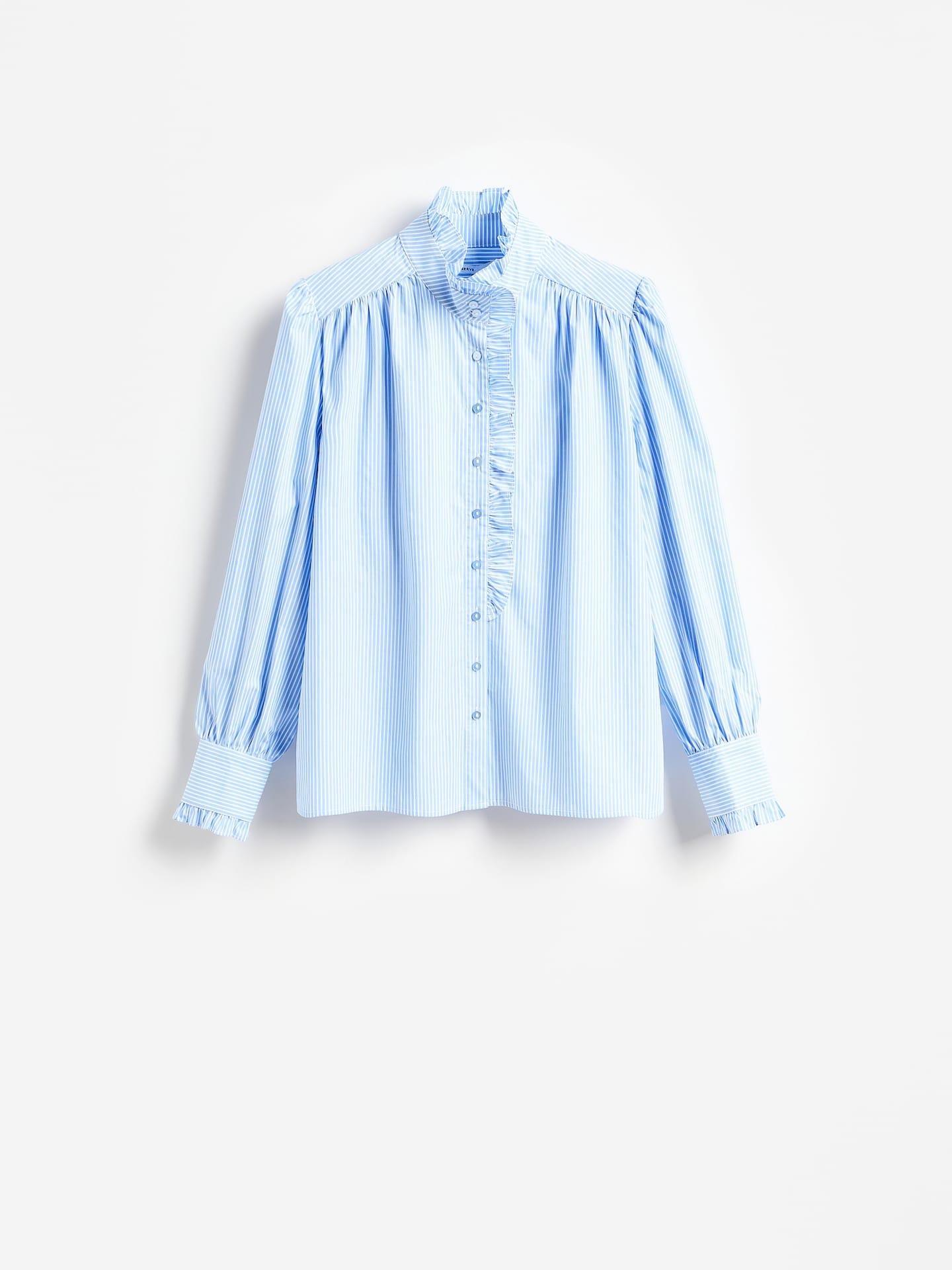 Blue Cotton Shirt With Ruffles, Blue, medium