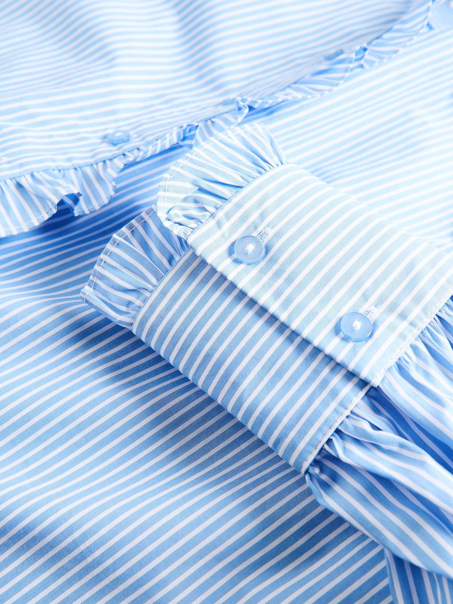 Blue Cotton Shirt With Ruffles, Blue, medium