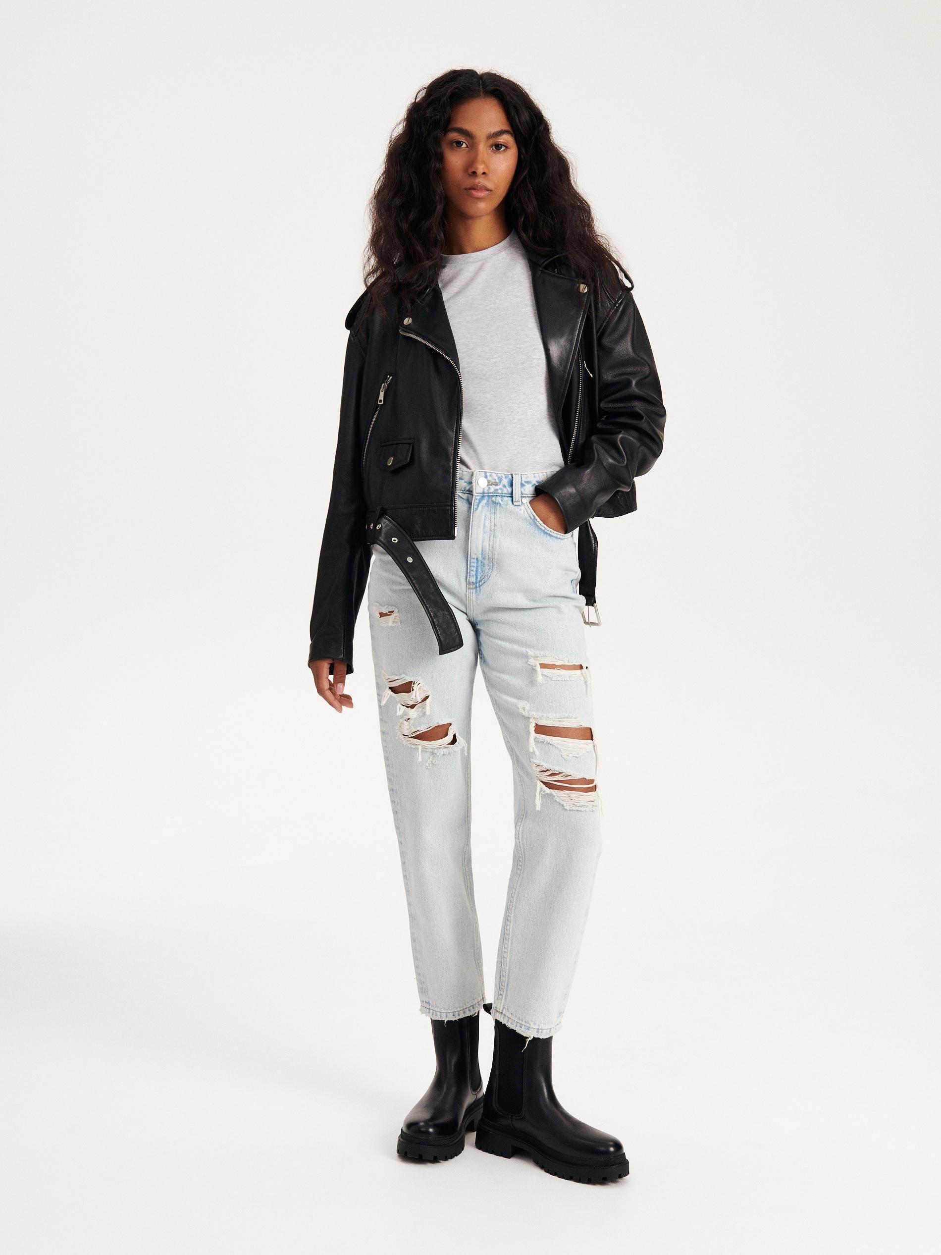 Blue High Waist Mom Fit Jeans, , large image number 0