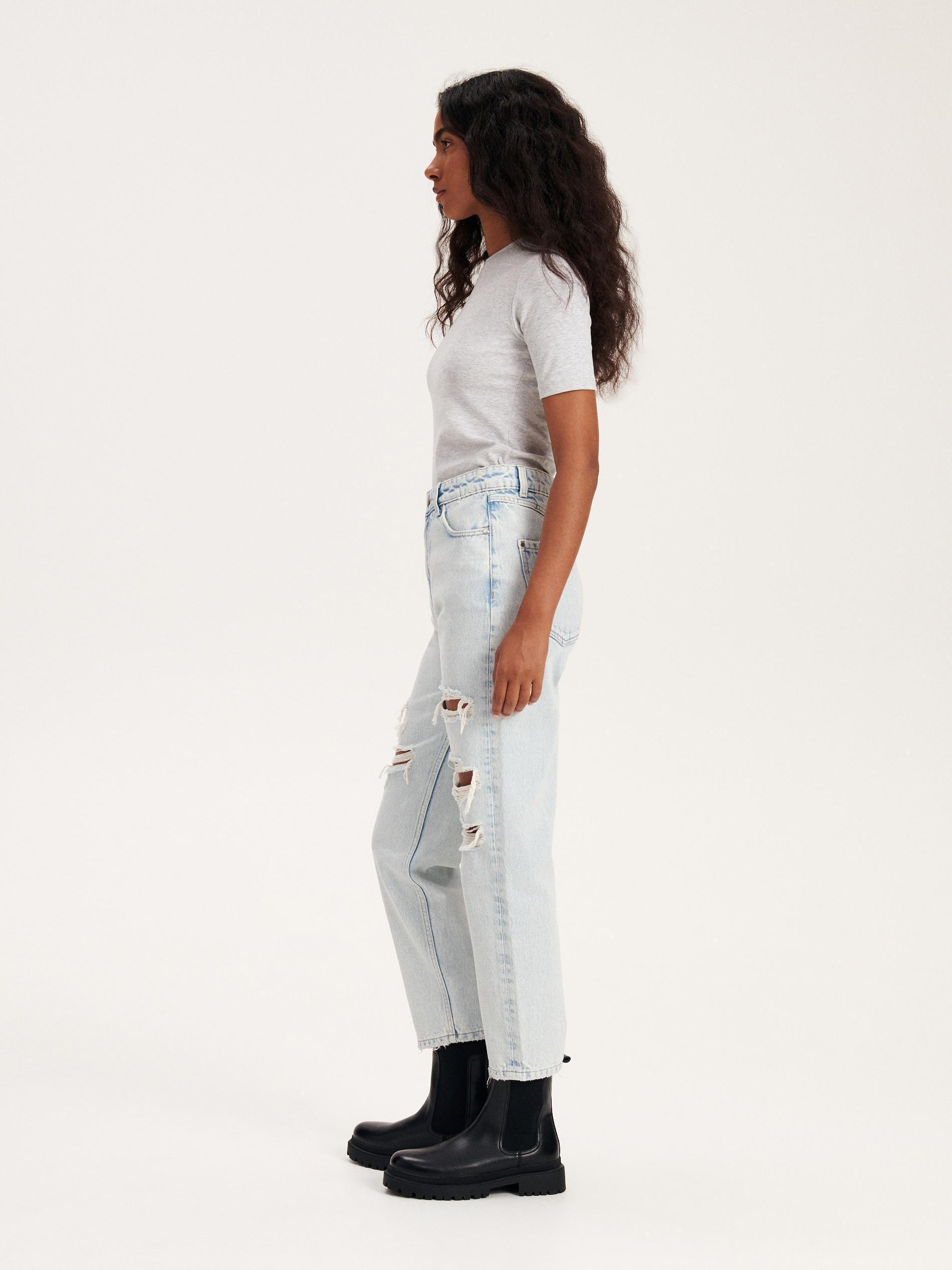 Blue High Waist Mom Fit Jeans, , large image number 4