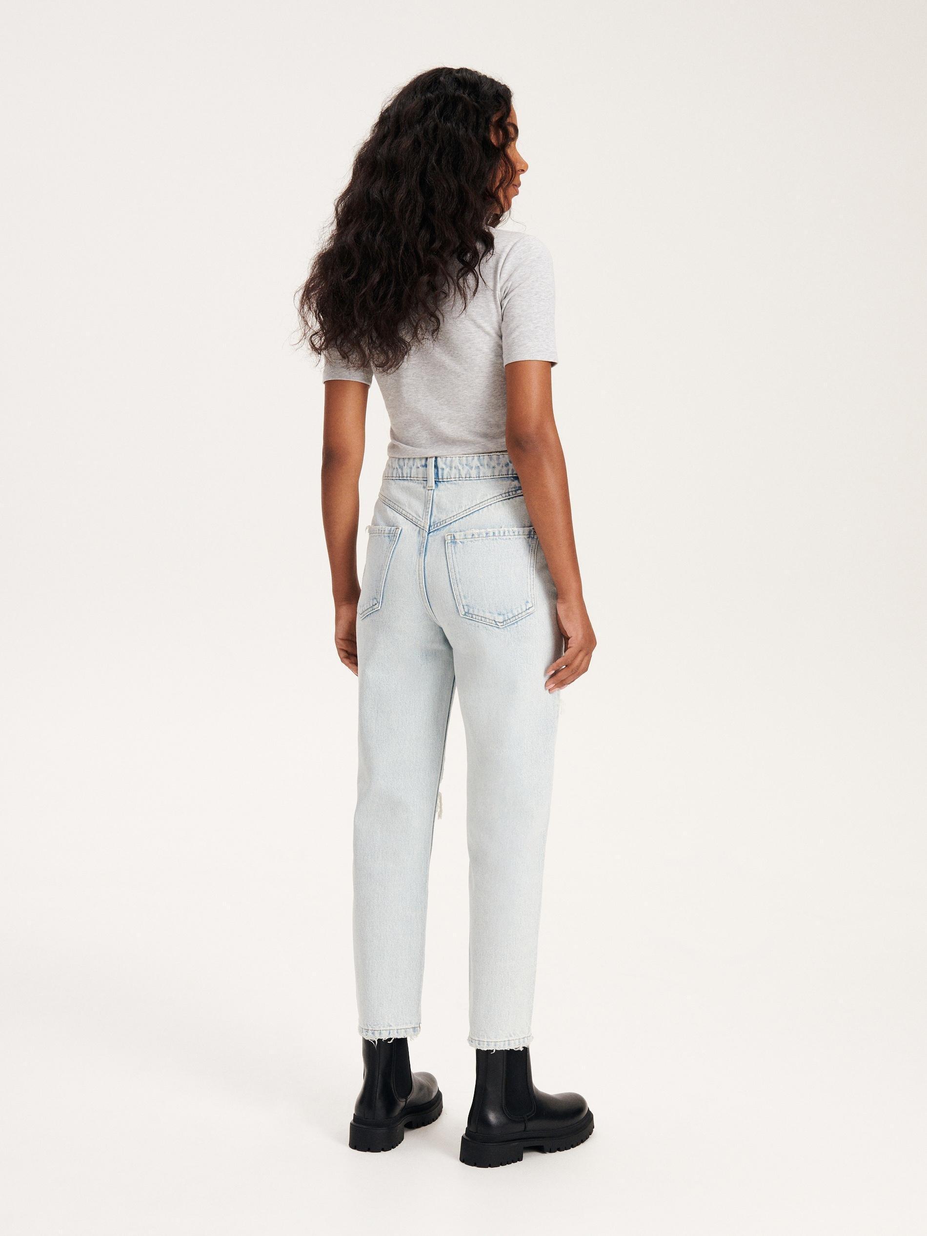 Blue High Waist Mom Fit Jeans, , large image number 5