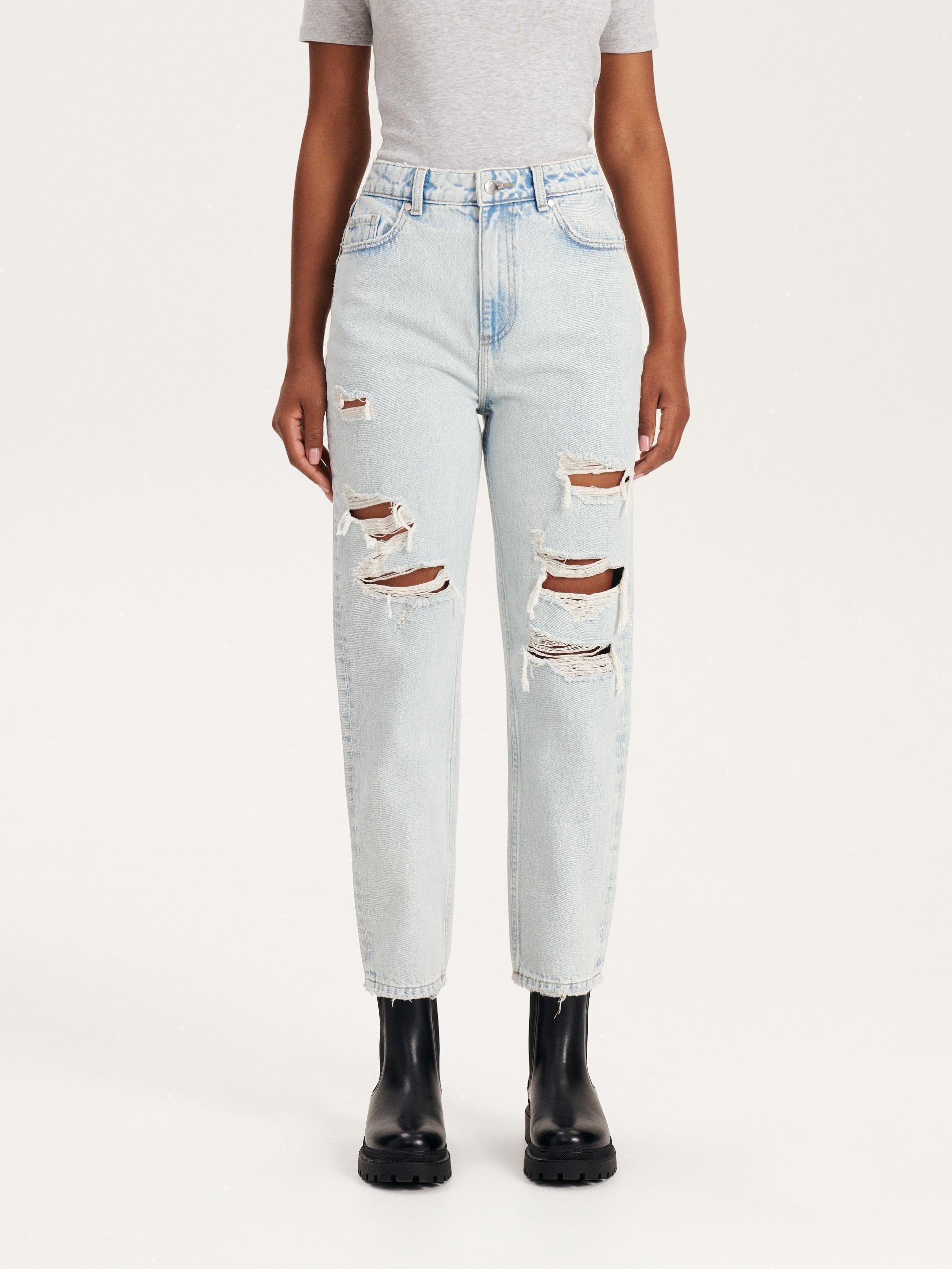 Blue High Waist Mom Fit Jeans, , large image number 6