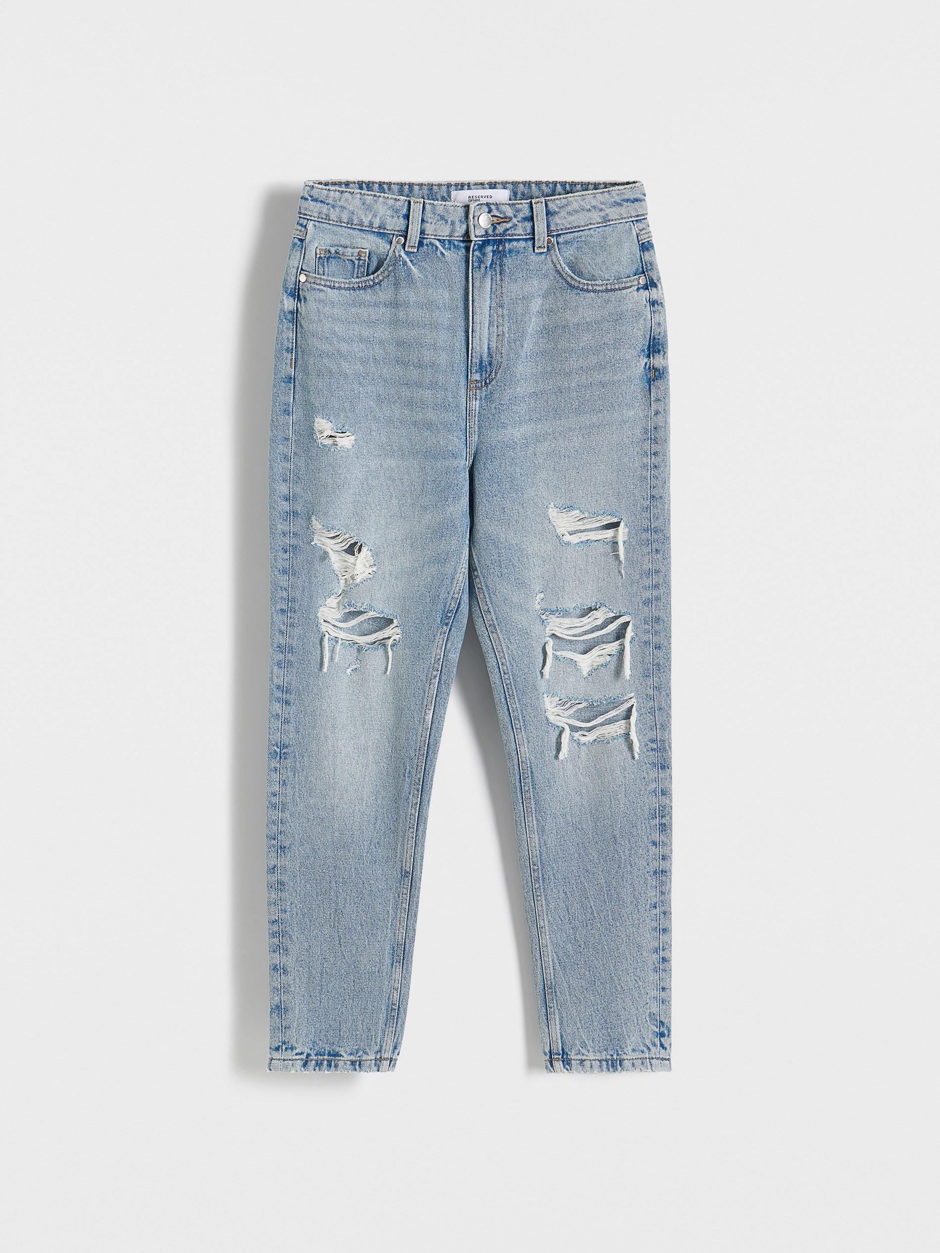 Blue High Waist Mom Fit Jeans, , large image number 0
