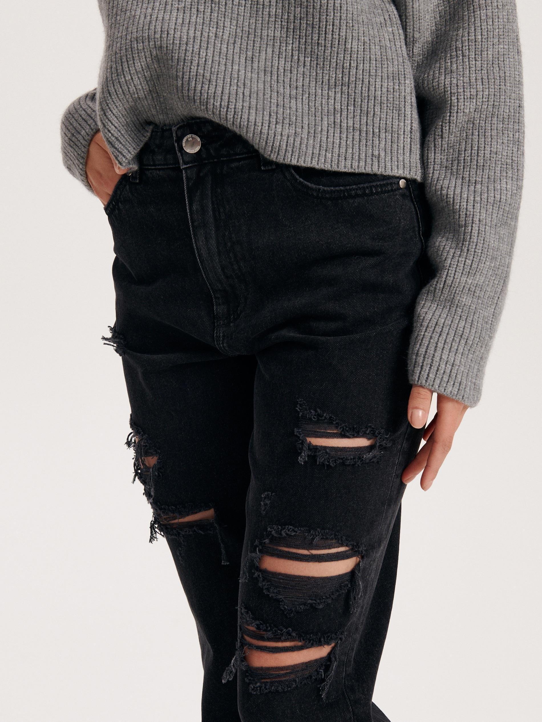 Black High Waist Mom Fit Jeans, , large image number 1
