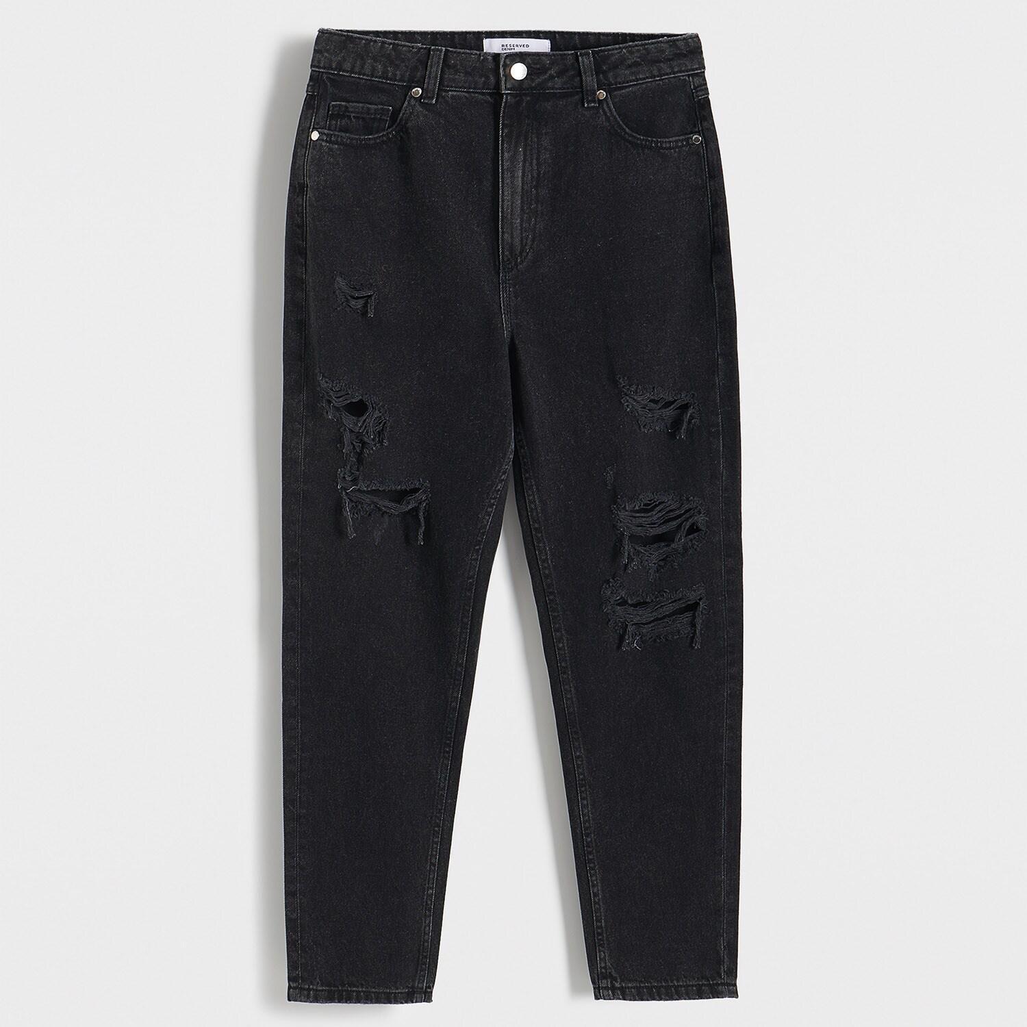 Black High Waist Mom Fit Jeans, , large image number 3