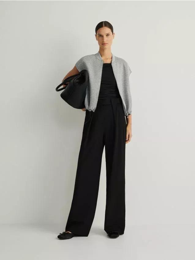 Black Wide Leg Trousers, , large image number 0