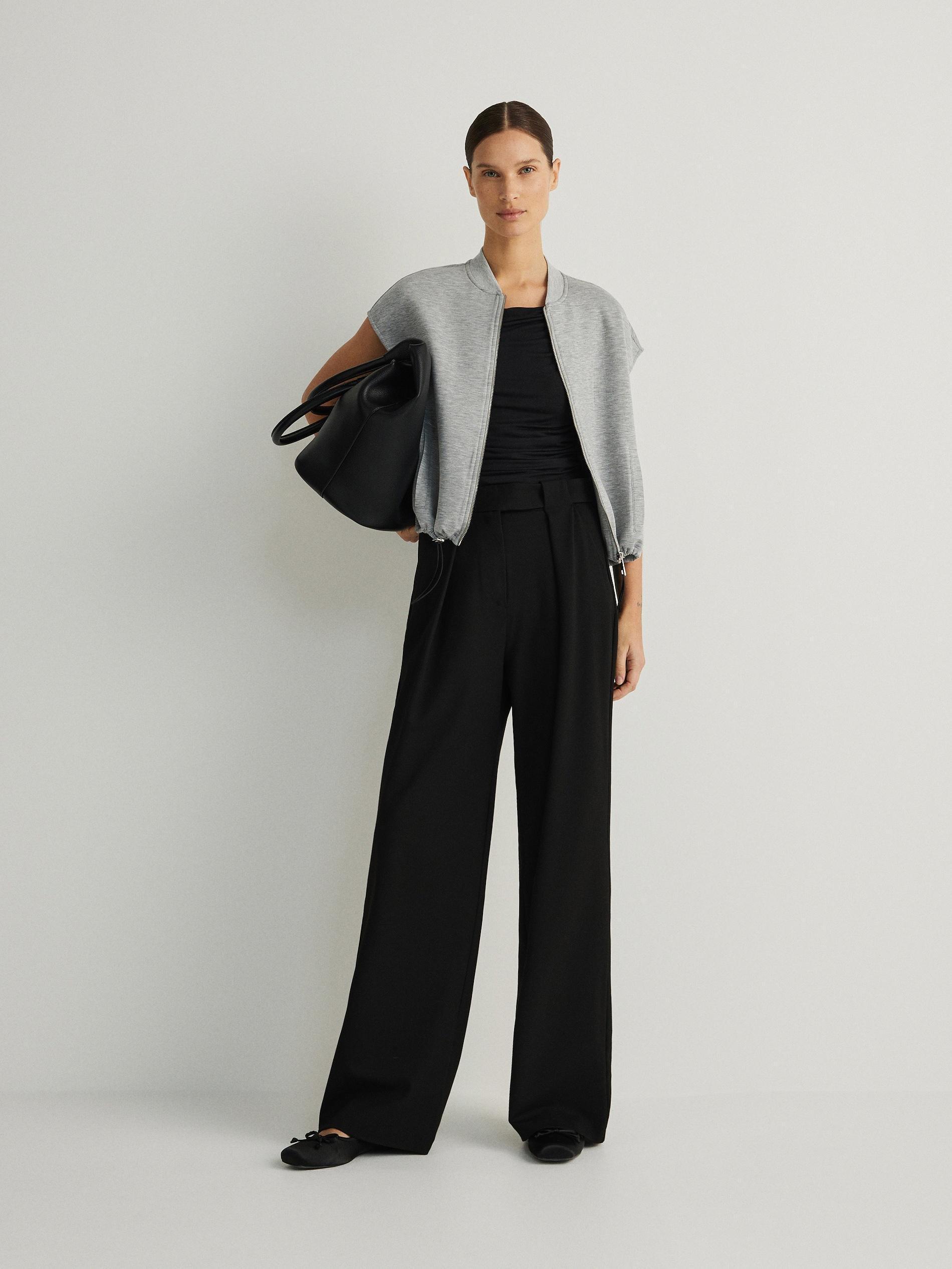 Black Wide Leg Trousers, , large image number 1