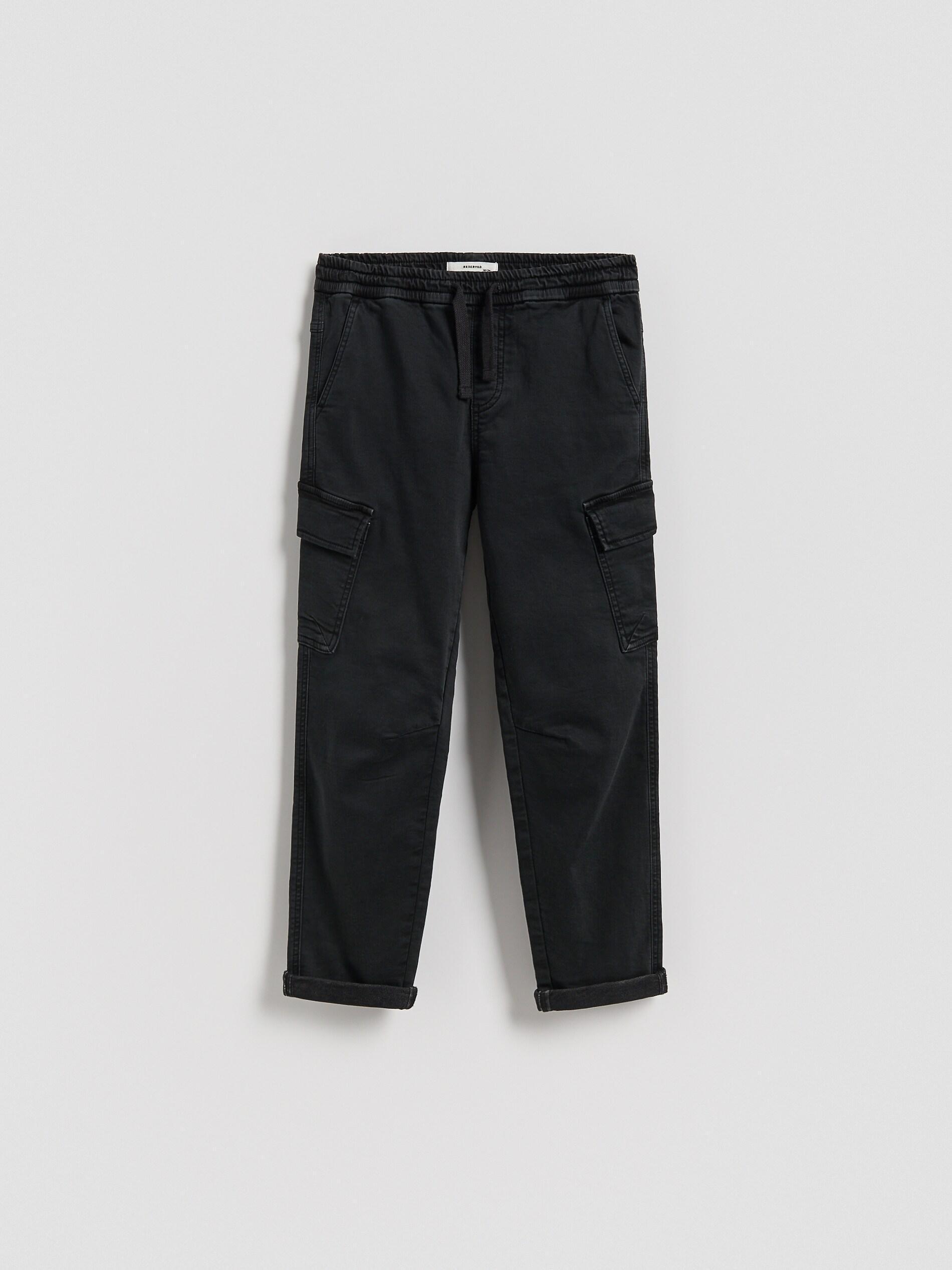 Black Elastic Cargo Trousers, Kids Boys, Black, medium