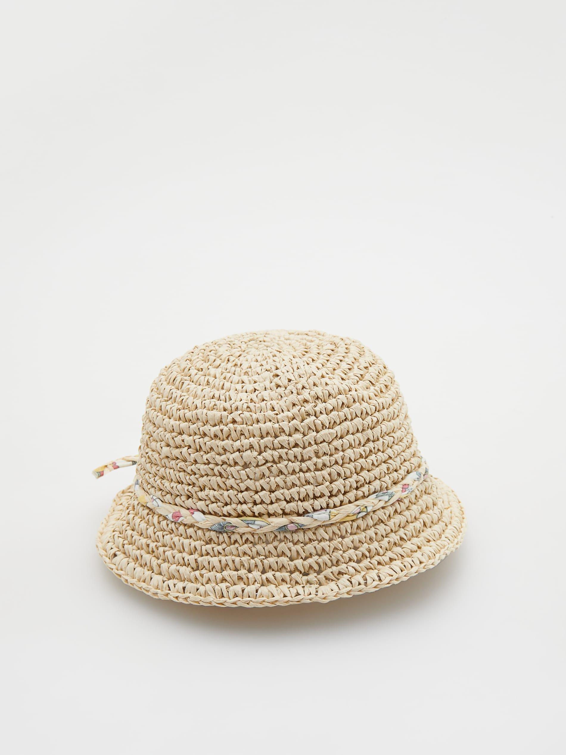 Beige Woven Paper Straw Hat, Kids Girls, , large image number 0