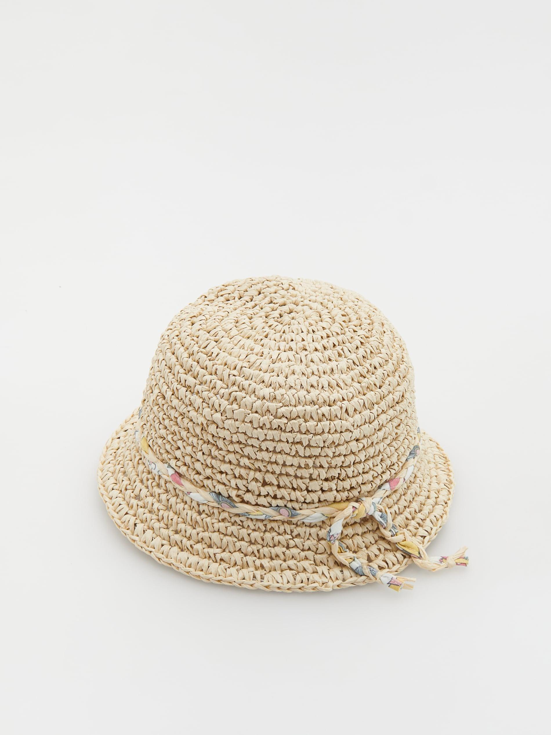 Beige Woven Paper Straw Hat, Kids Girls, , large image number 1