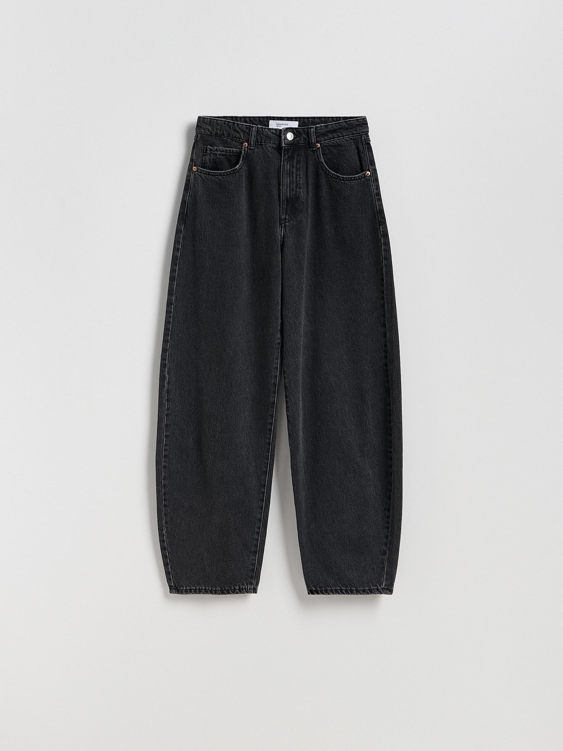 Black Barrel Leg Jeans, Black, medium