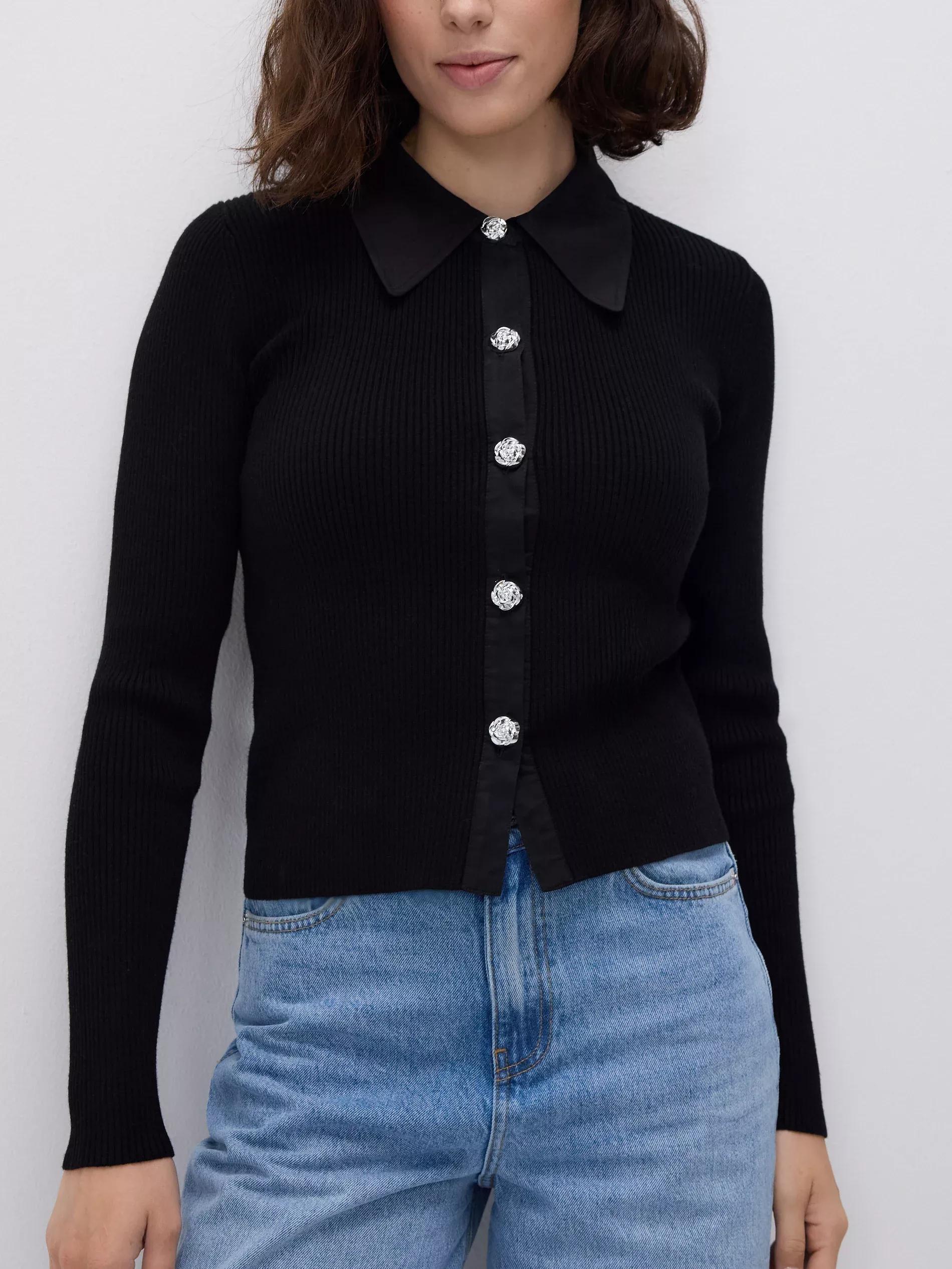 Black Viscose Blend Blouse, Black, large image number 1